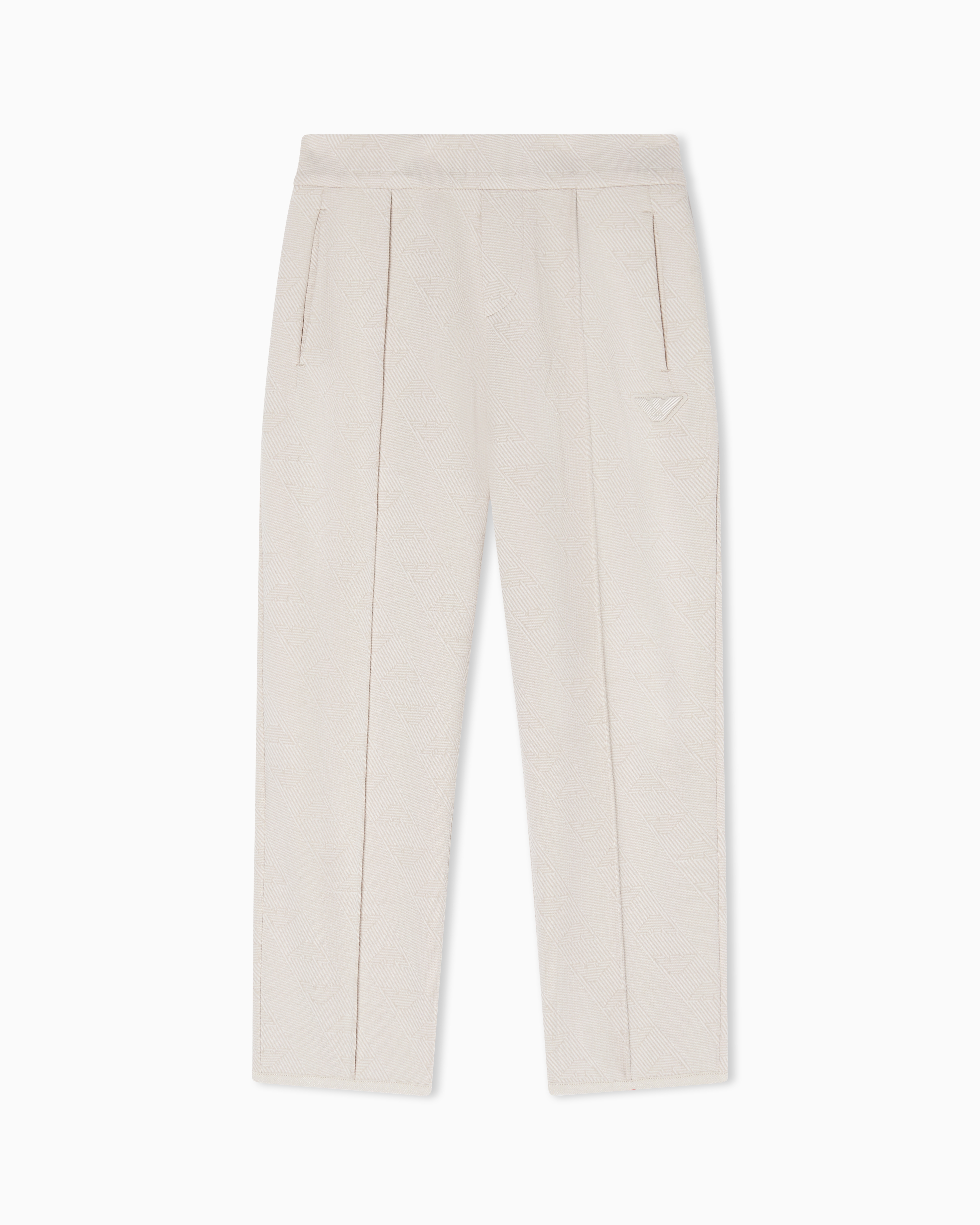 Emporio Armani Beige Double-Jersey Jacquard Comfort-Fit Trousers