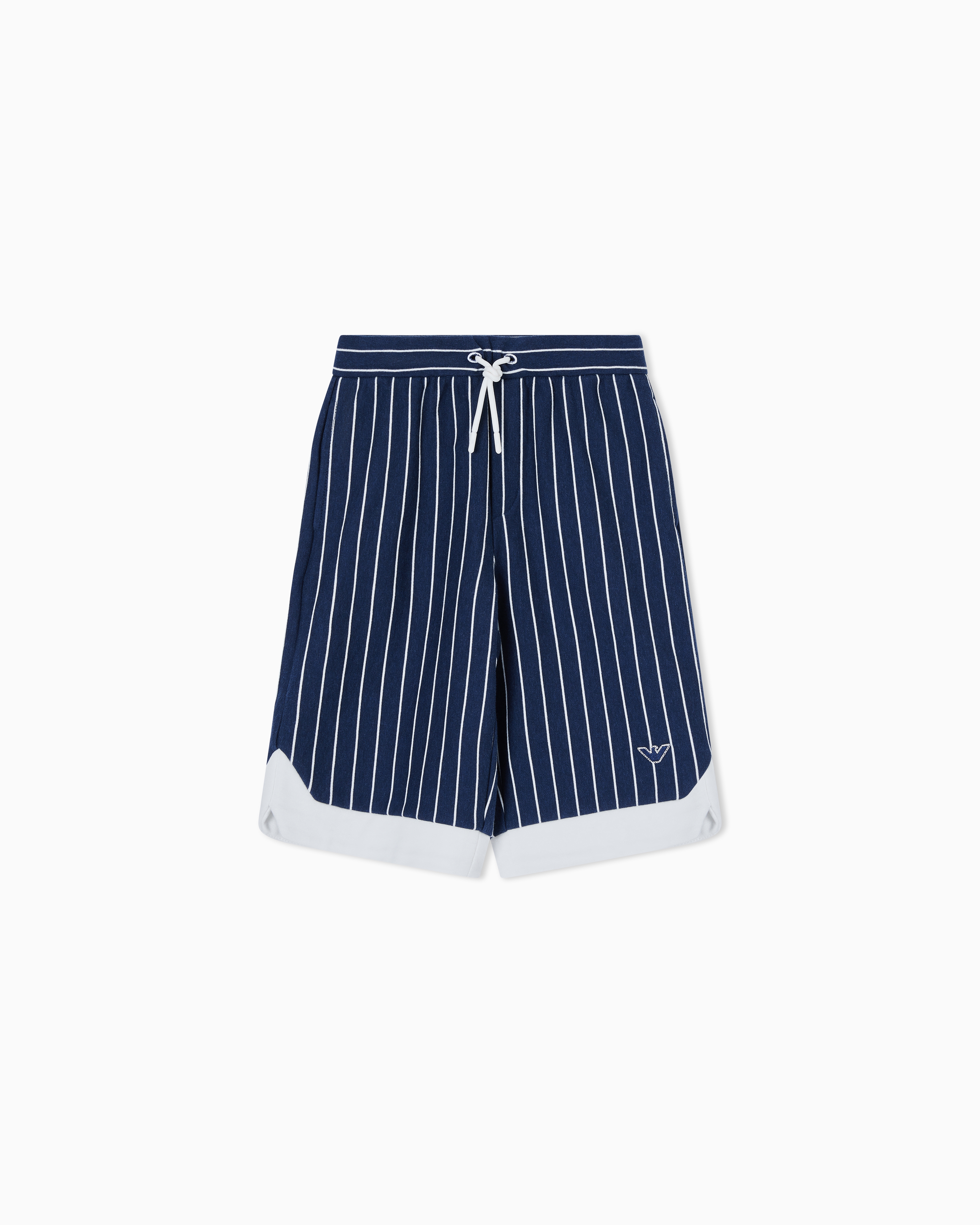 Emporio Armani Navy Blue Striped Jersey Drawstring Bermuda Shorts