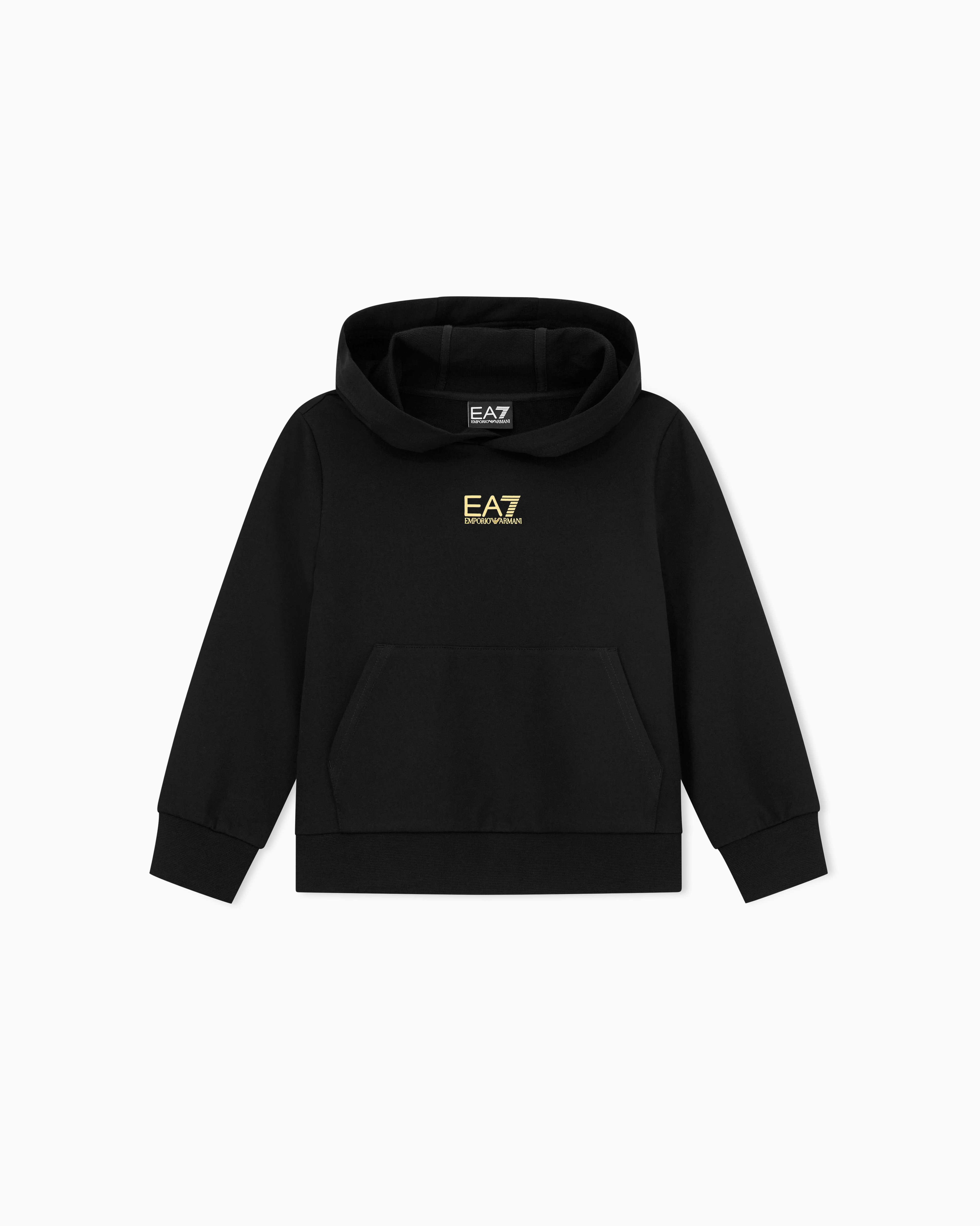 Ea7 Boys Black Core Identity Cotton Hooded Sweatshirt