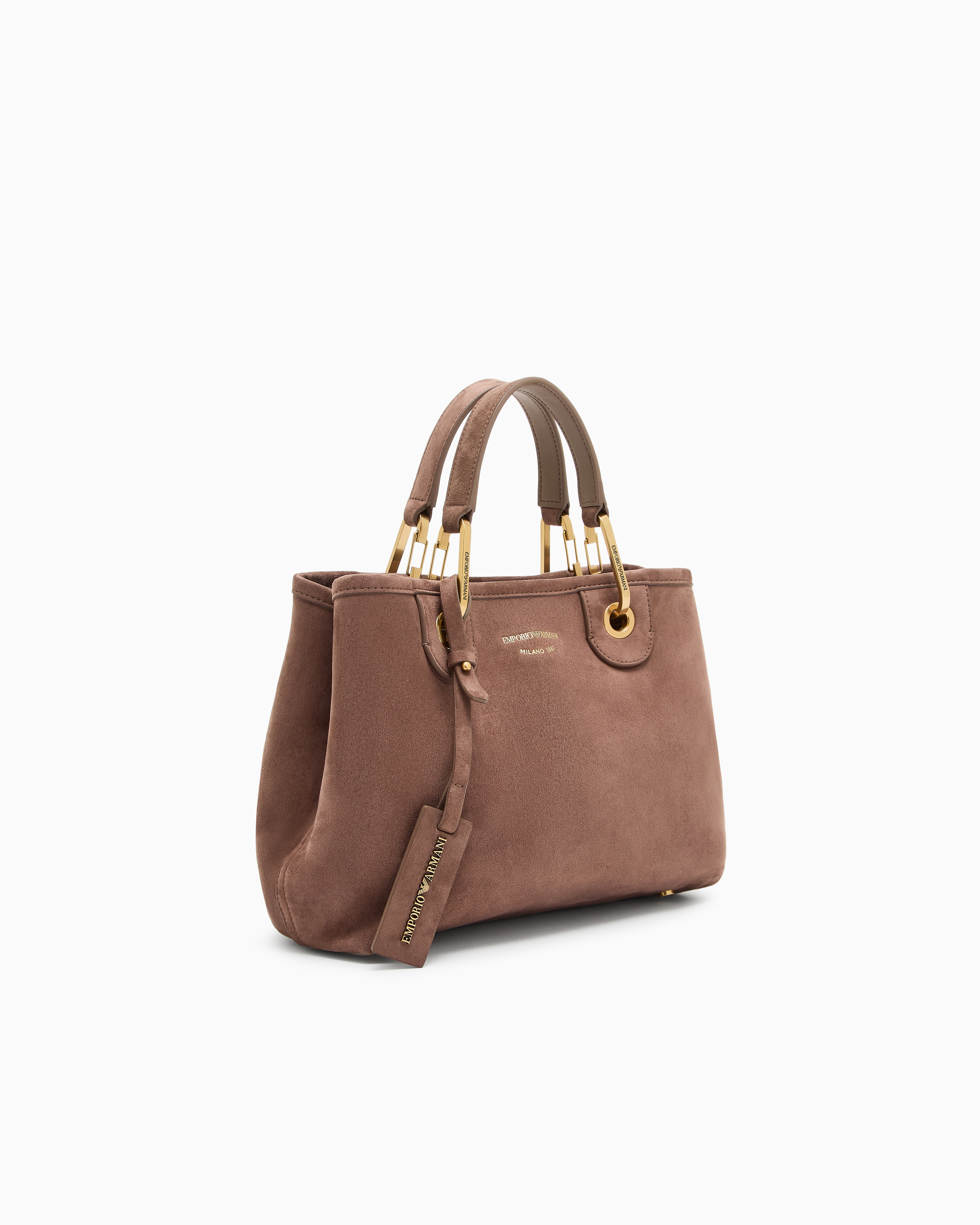 Emporio Armani Faux Suede Small Myea Shopper Bag In Neutral