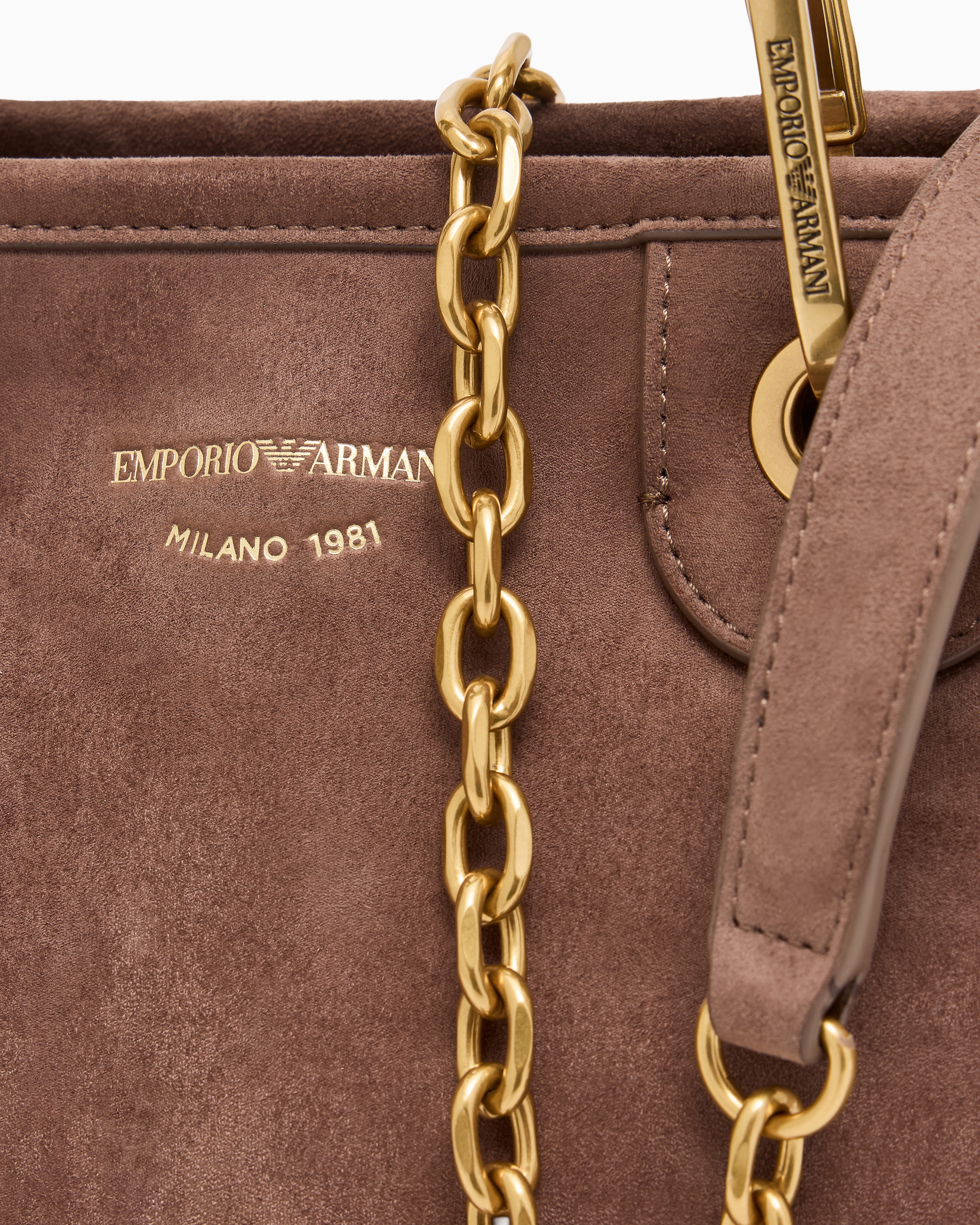 Emporio Armani Faux Suede Small Myea Shopper Bag In Neutral