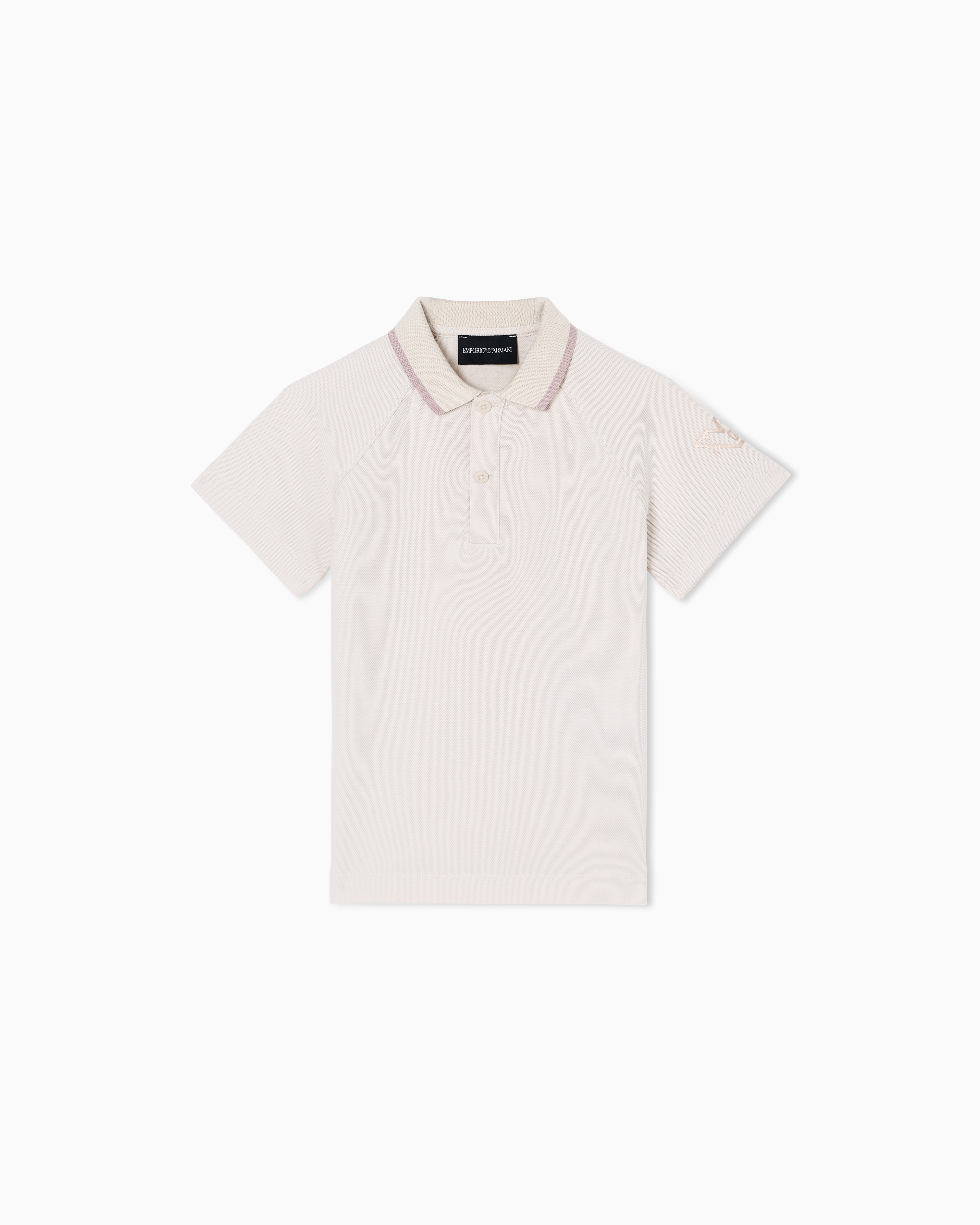 Emporio Armani Beige Piqué Polo Shirt With Embroidered Eagle