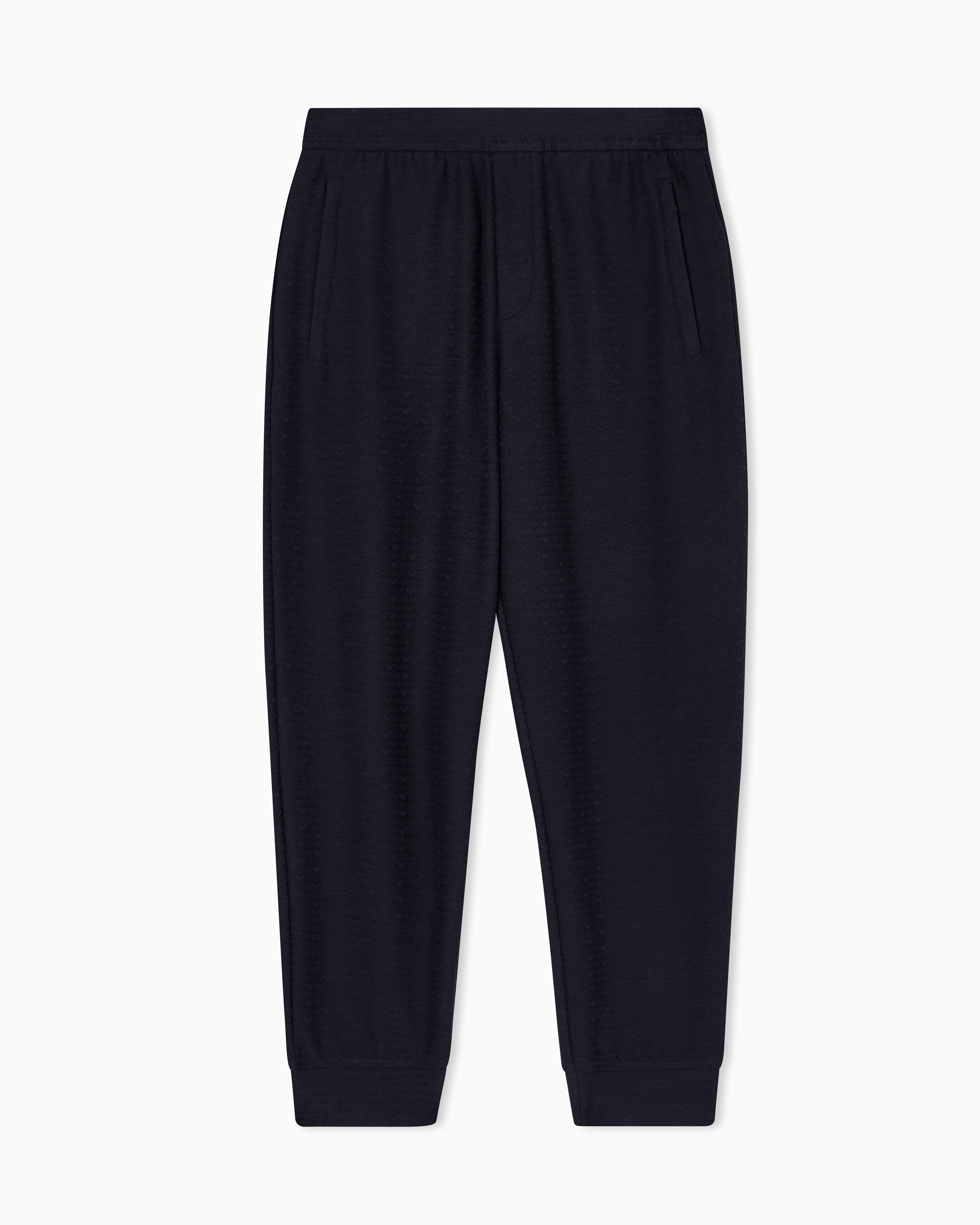 Emporio Armani Men's Blue Lyocell-Blend Interlock-Jersey Joggers With Jacquard Lettering