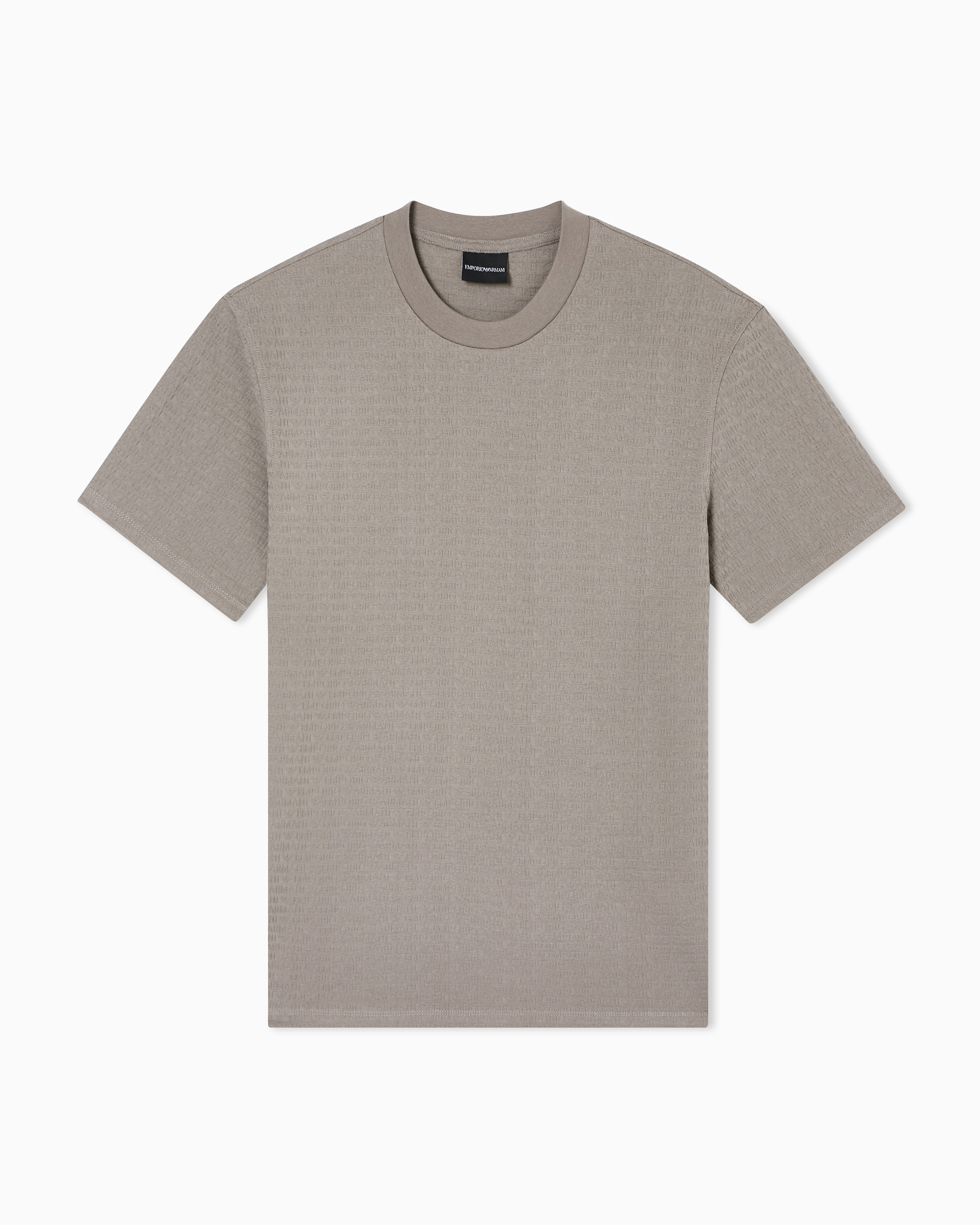 Emporio Armani Jersey T-shirt With All-over Jacquard Lettering In Gray