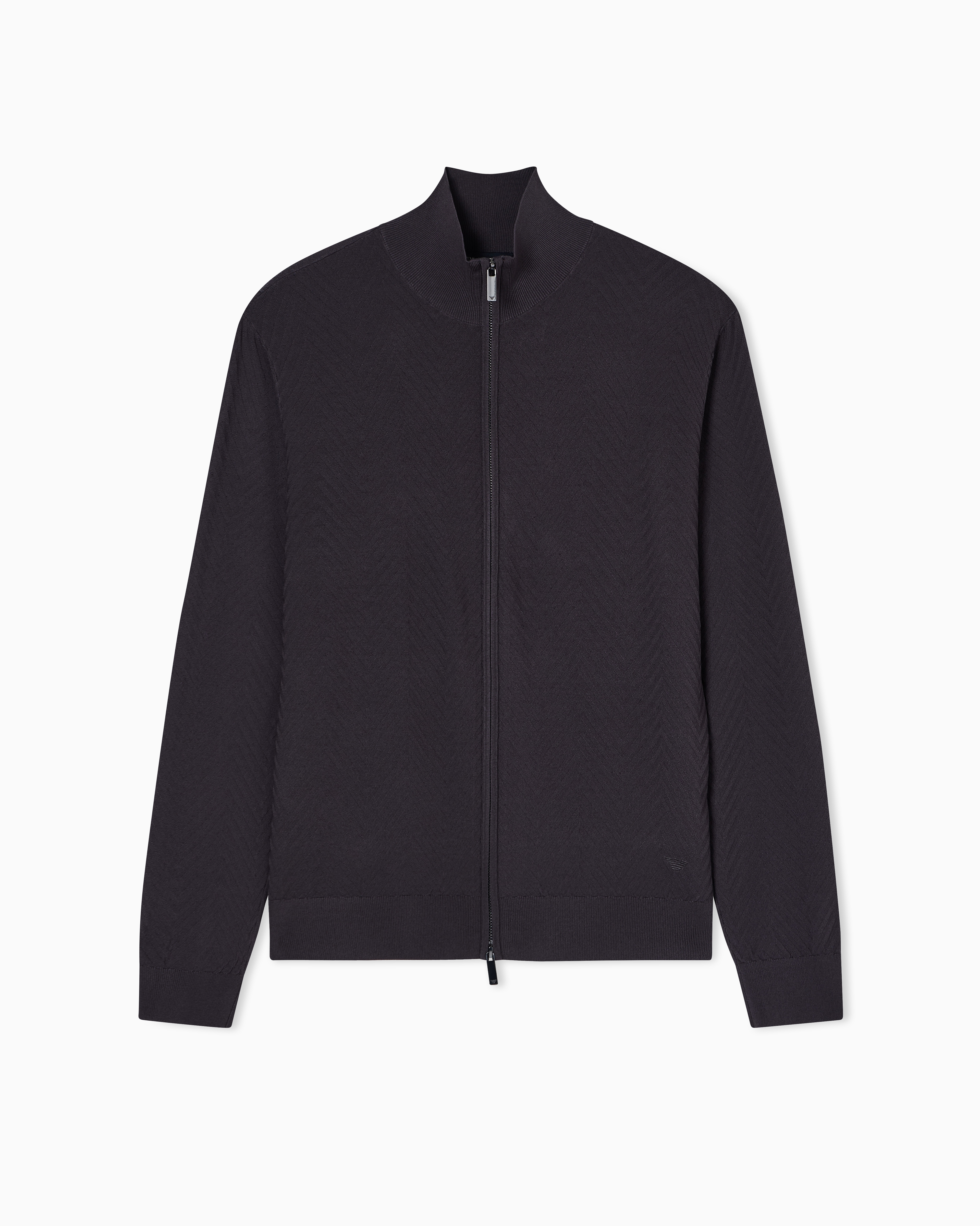 Emporio Armani Grey Icon Asv Viscose Blend Chevron Full-Zip Cardigan