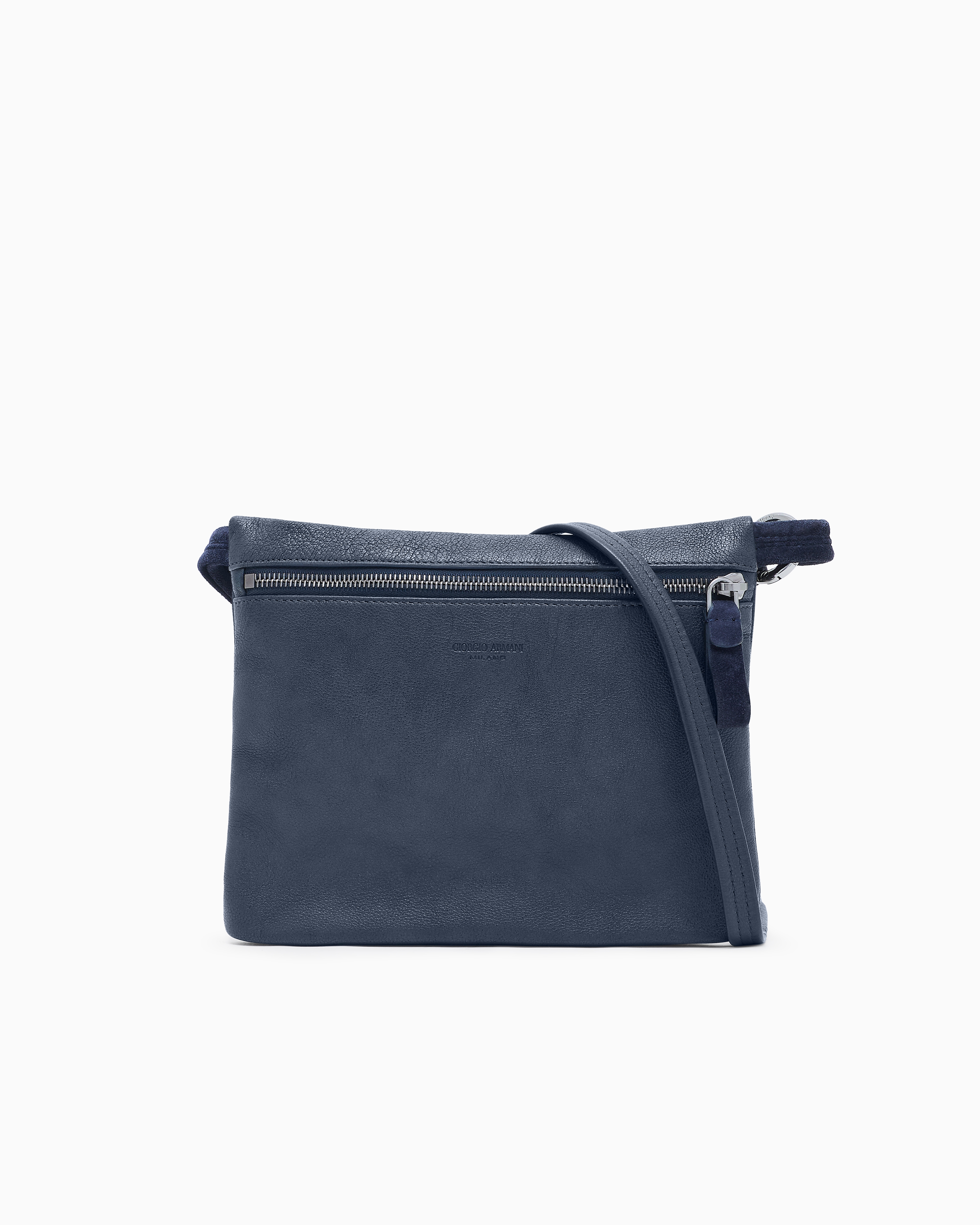 Giorgio Armani Navy Blue Crossbody Bag In Pebbled Leather