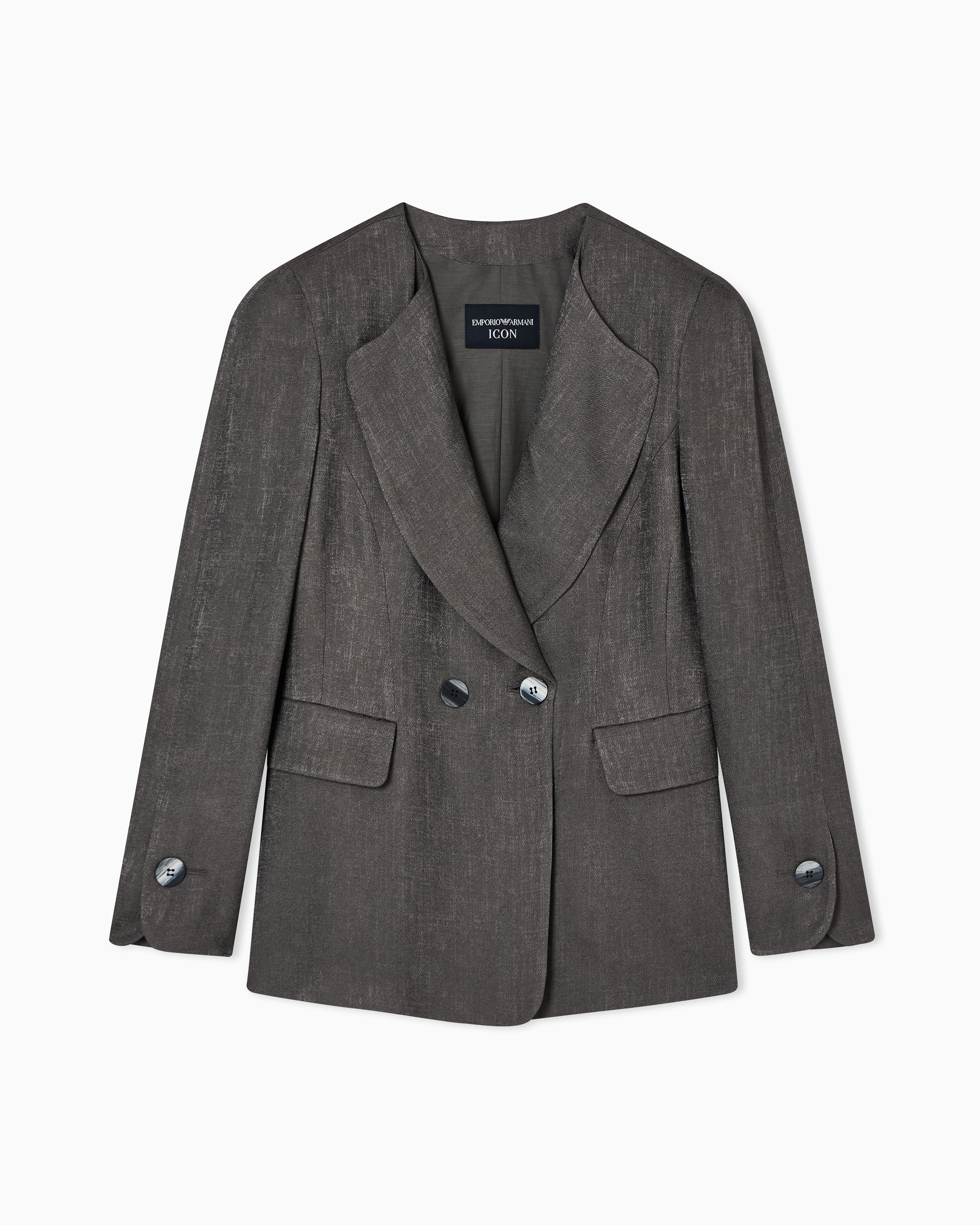 Emporio Armani Double-breasted Jacket In Icon Textured Jacquard Fabric In Brown