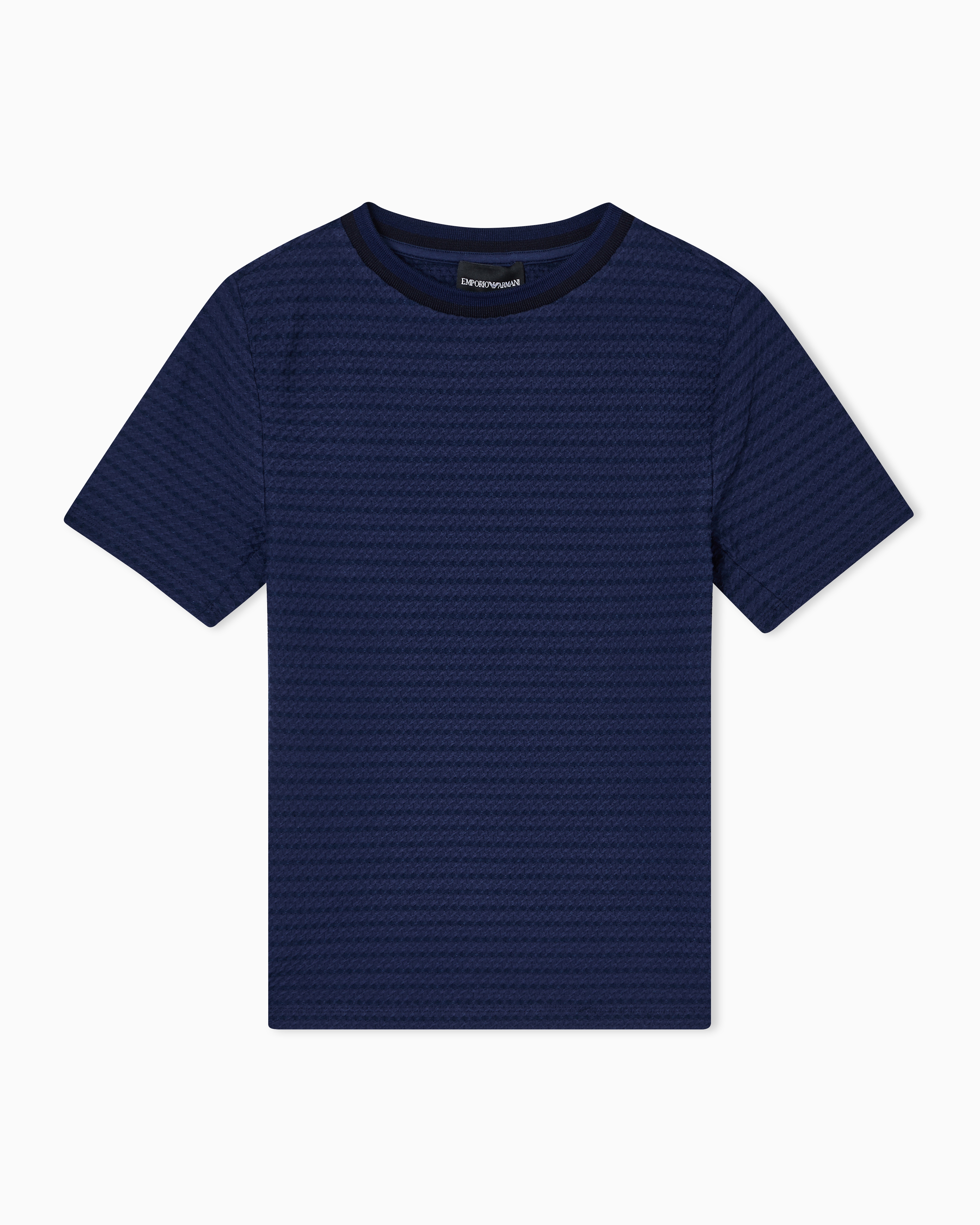 Emporio Armani Blue Embossed-Effect Jacquard Jersey Jumper