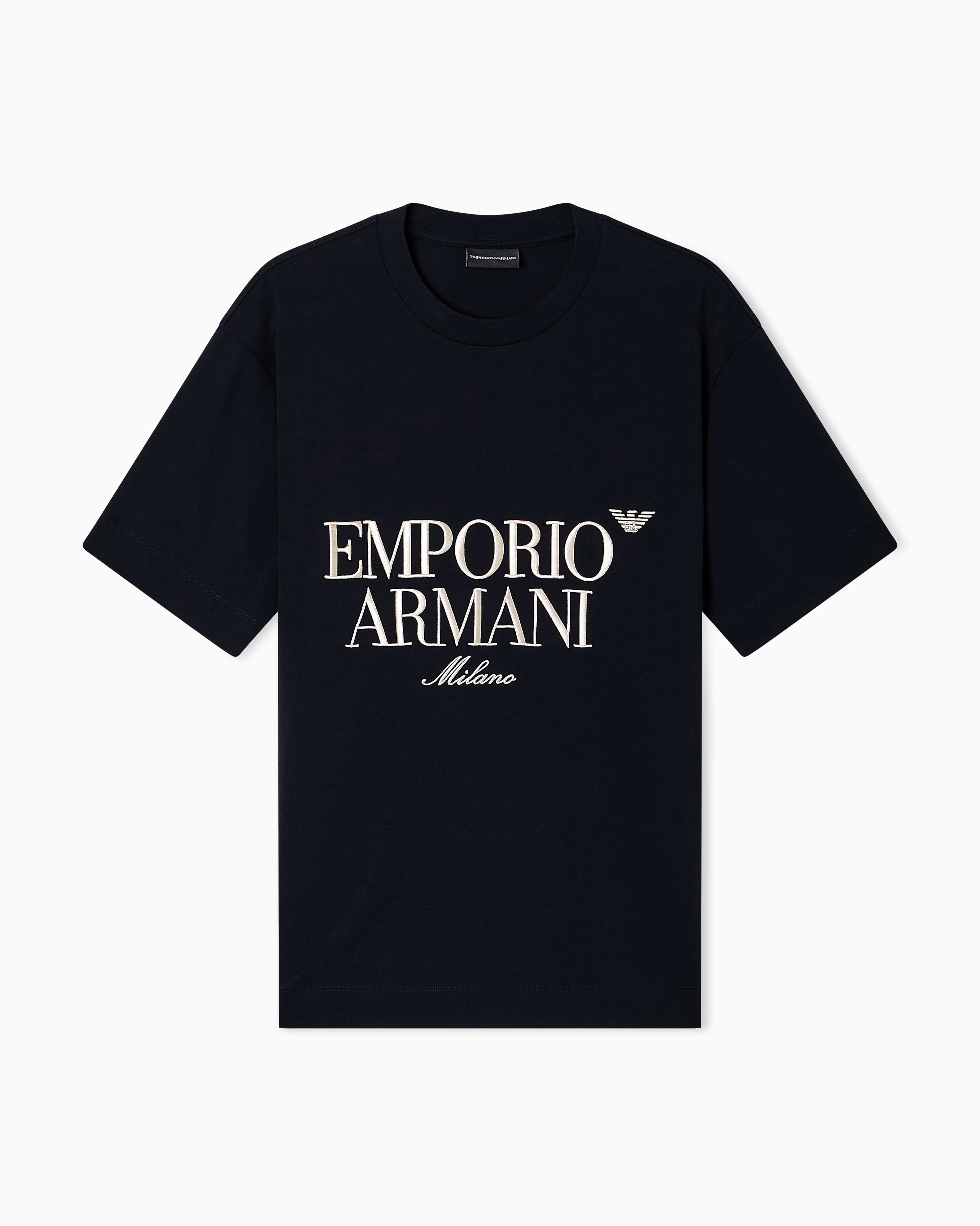 Emporio Armani Men's Navy Blue Heavy Jersey T-Shirt With Embossed Logo Embroidery