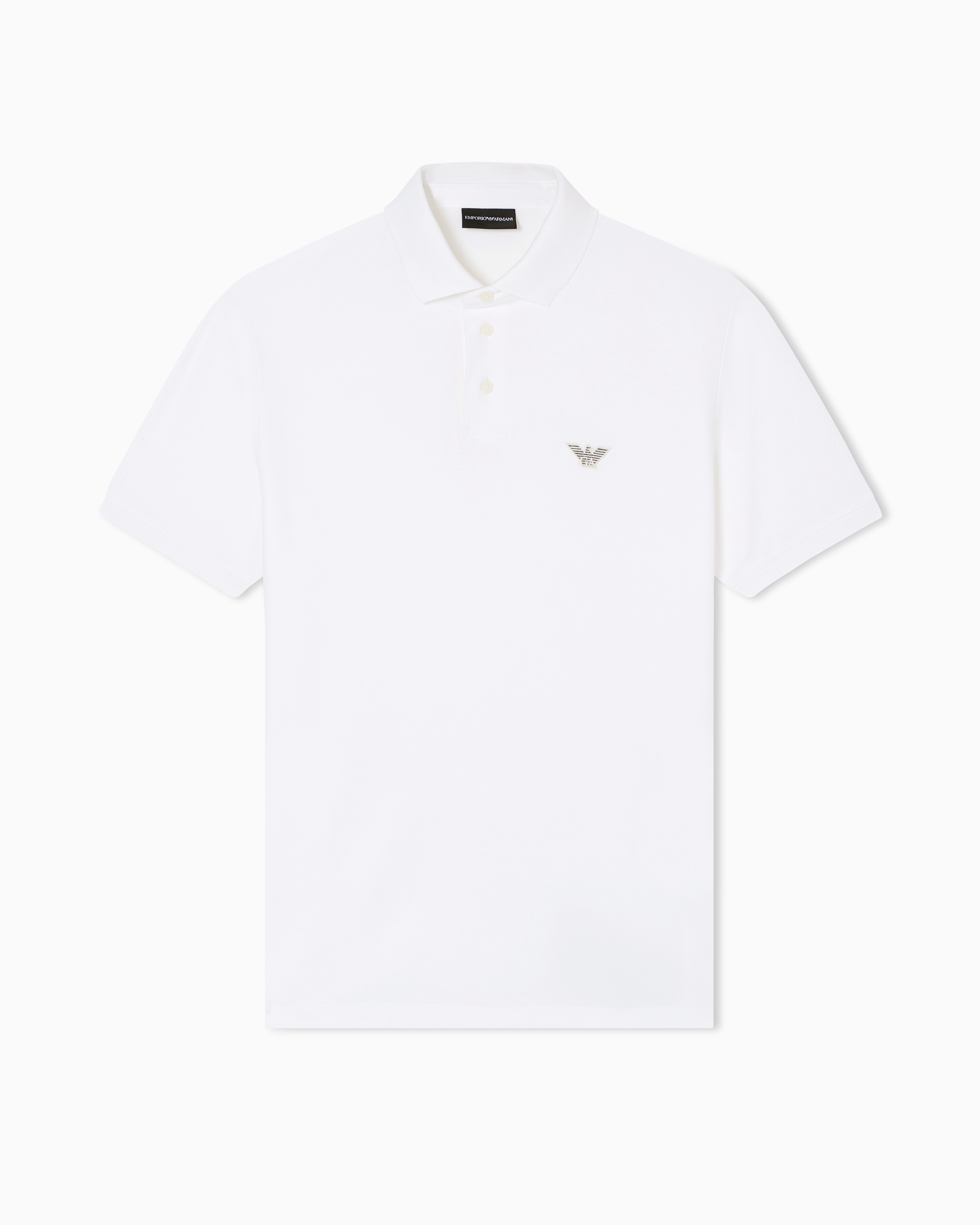 Emporio Armani White Piqué Polo Shirt With Embroidered Eagle