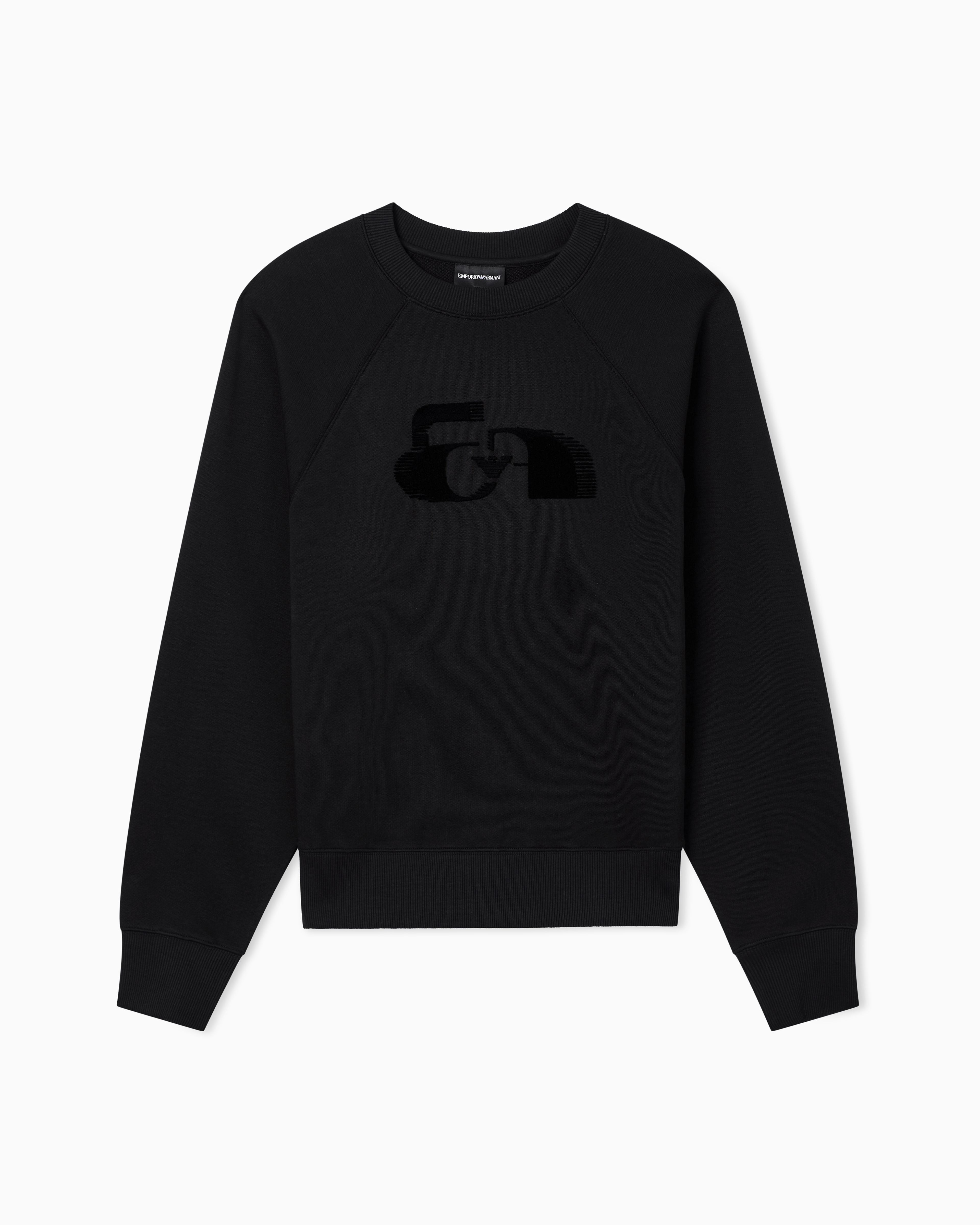 Emporio Armani Black Jersey Sweatshirt With Oversized Flocked Logo