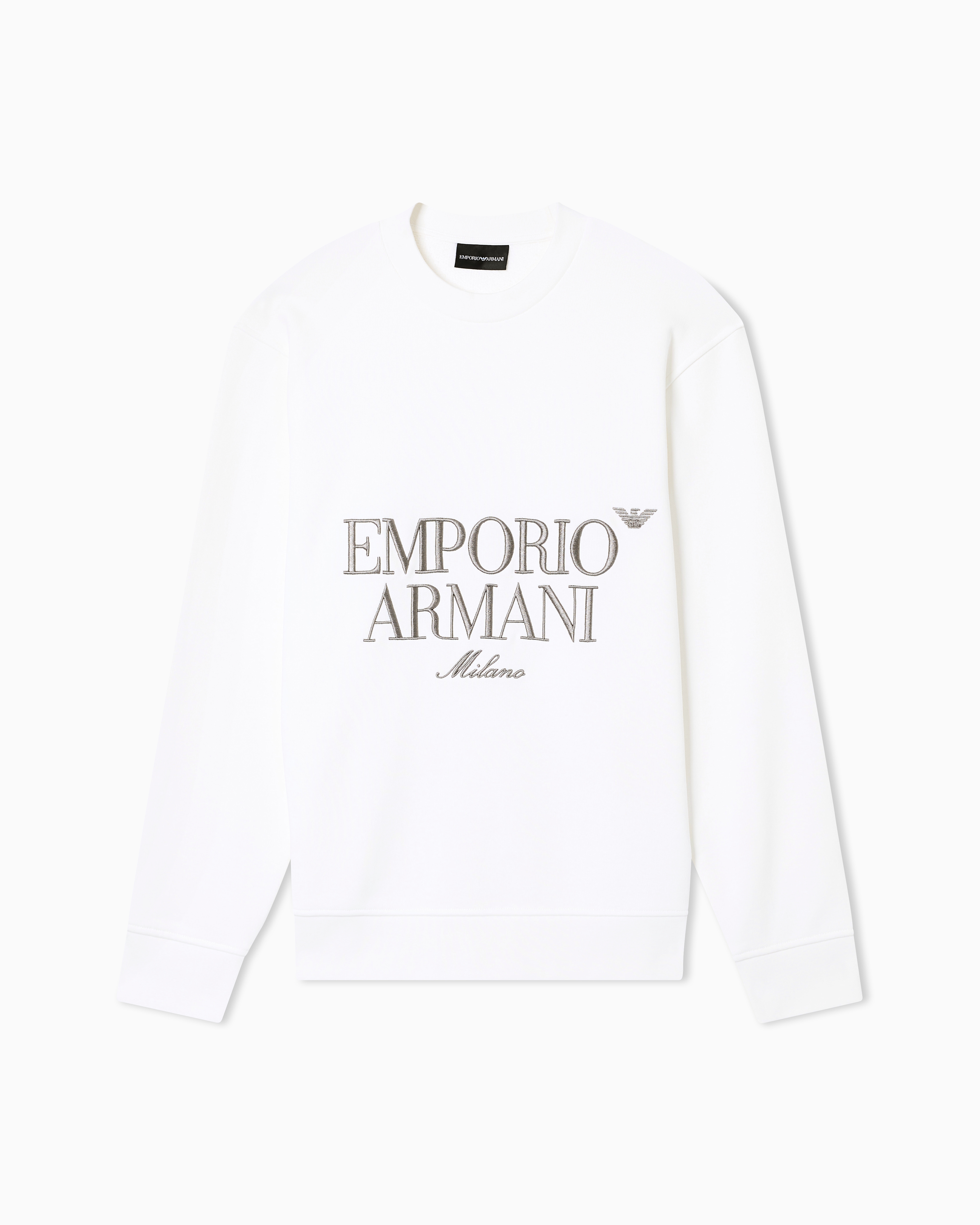 Emporio Armani White French Terry Jersey Sweatshirt With Embroidered Logo