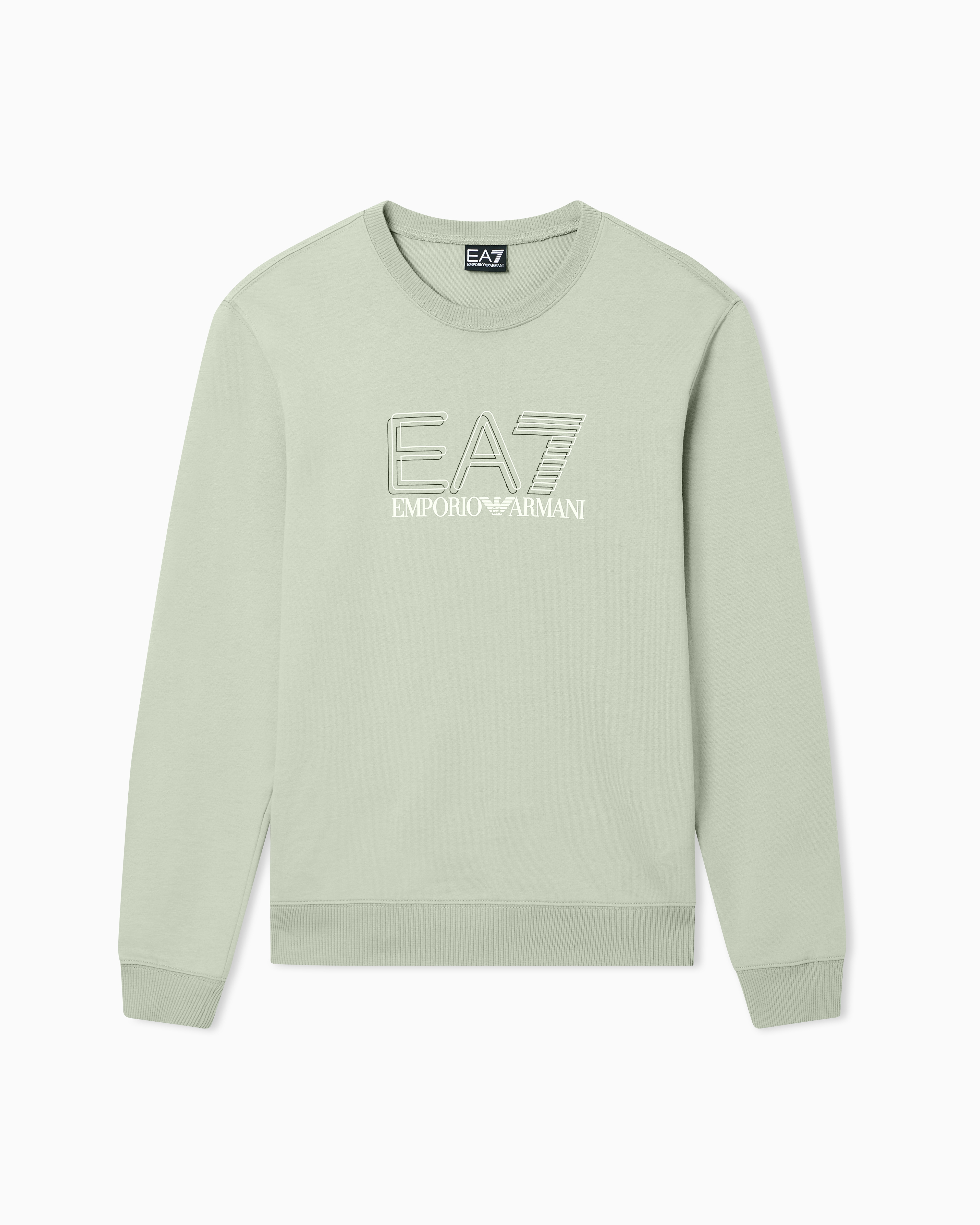 Ea7 Green Visibility Cotton Zip-Up Sweatshirt With Logo