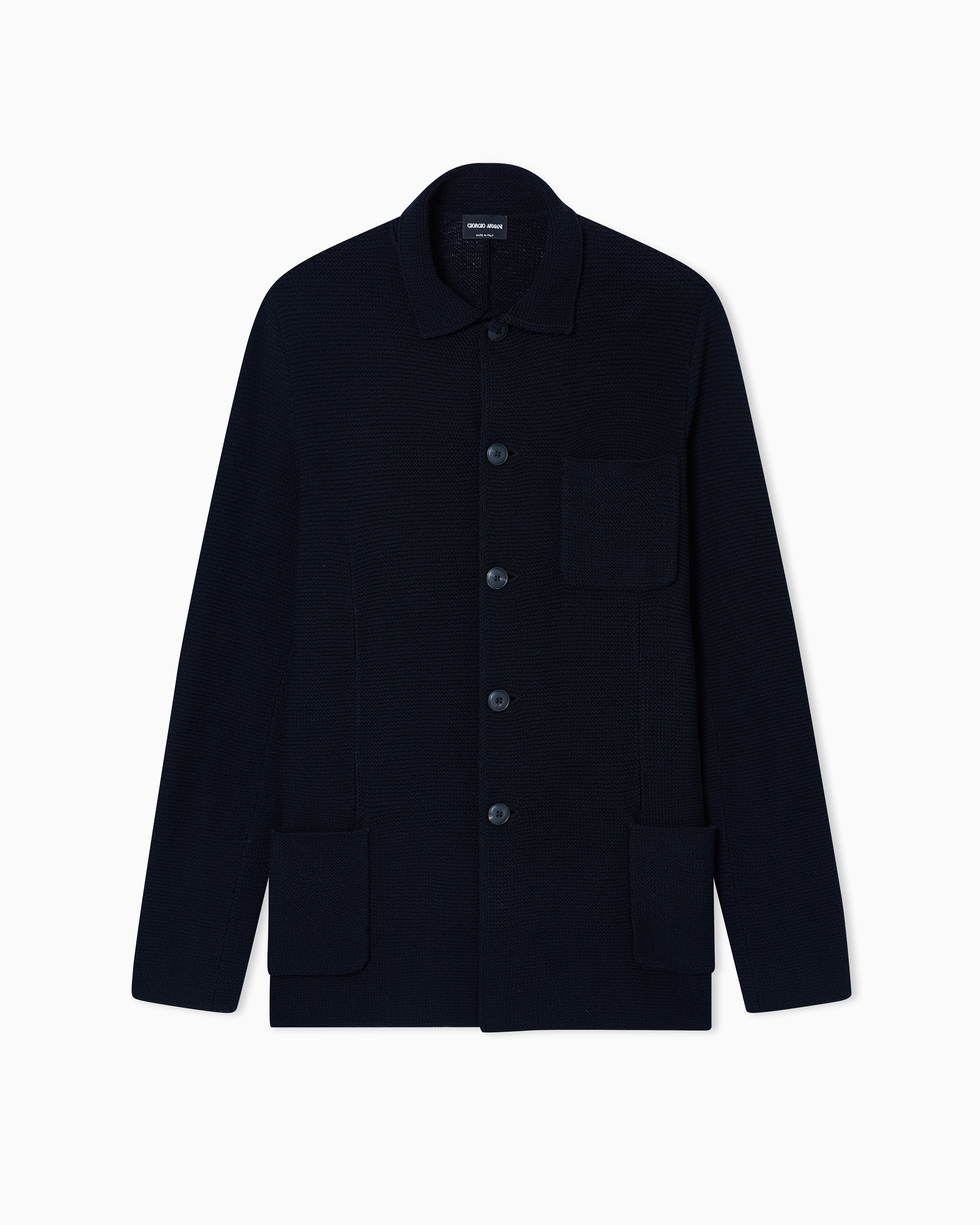 Giorgio Armani Black Single-Breasted Jacket In A Links-Stitch Cotton Knit