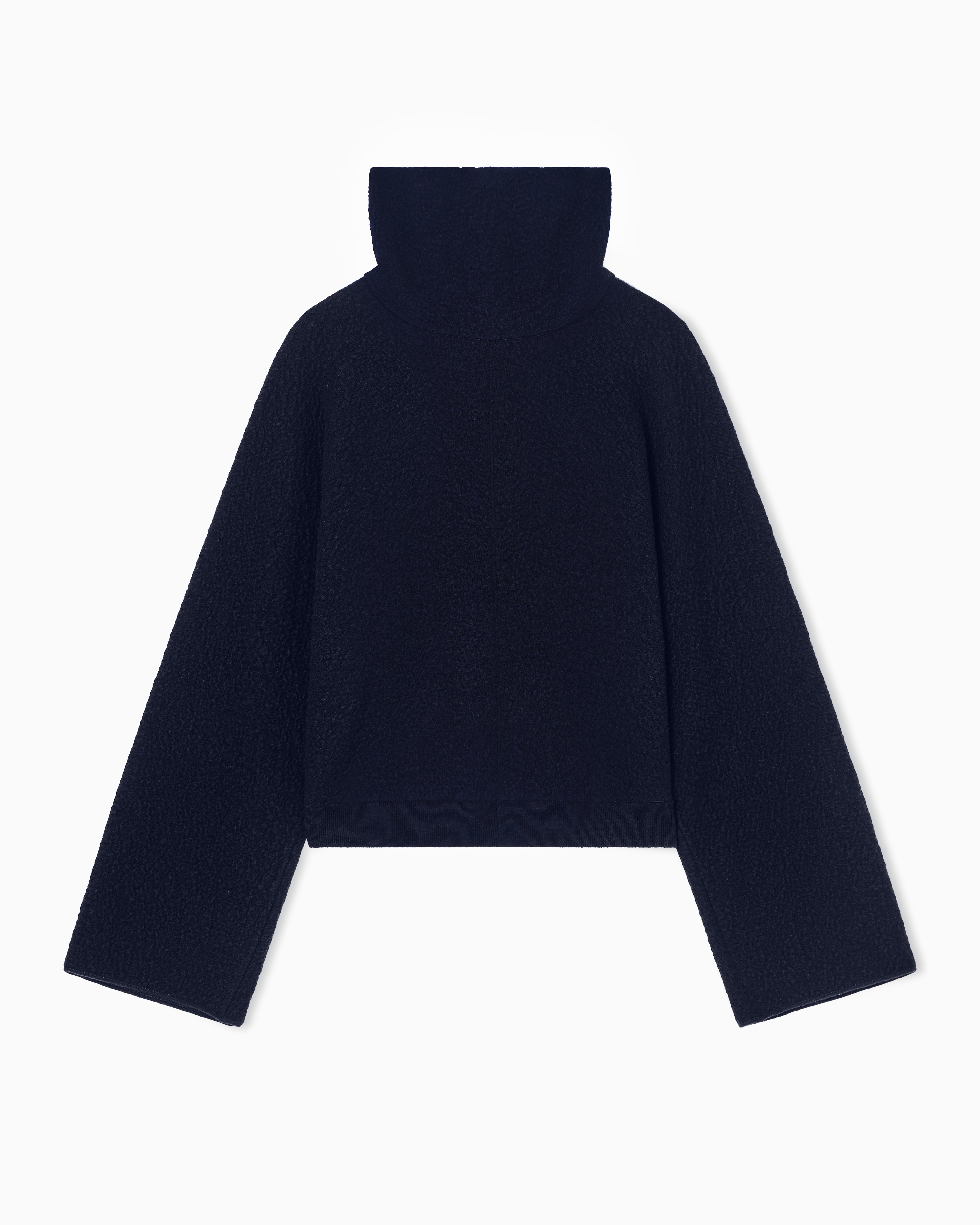 Giorgio Armani Blue Knit Jumper In Cashmere Seersucker With Mock Neck Icon