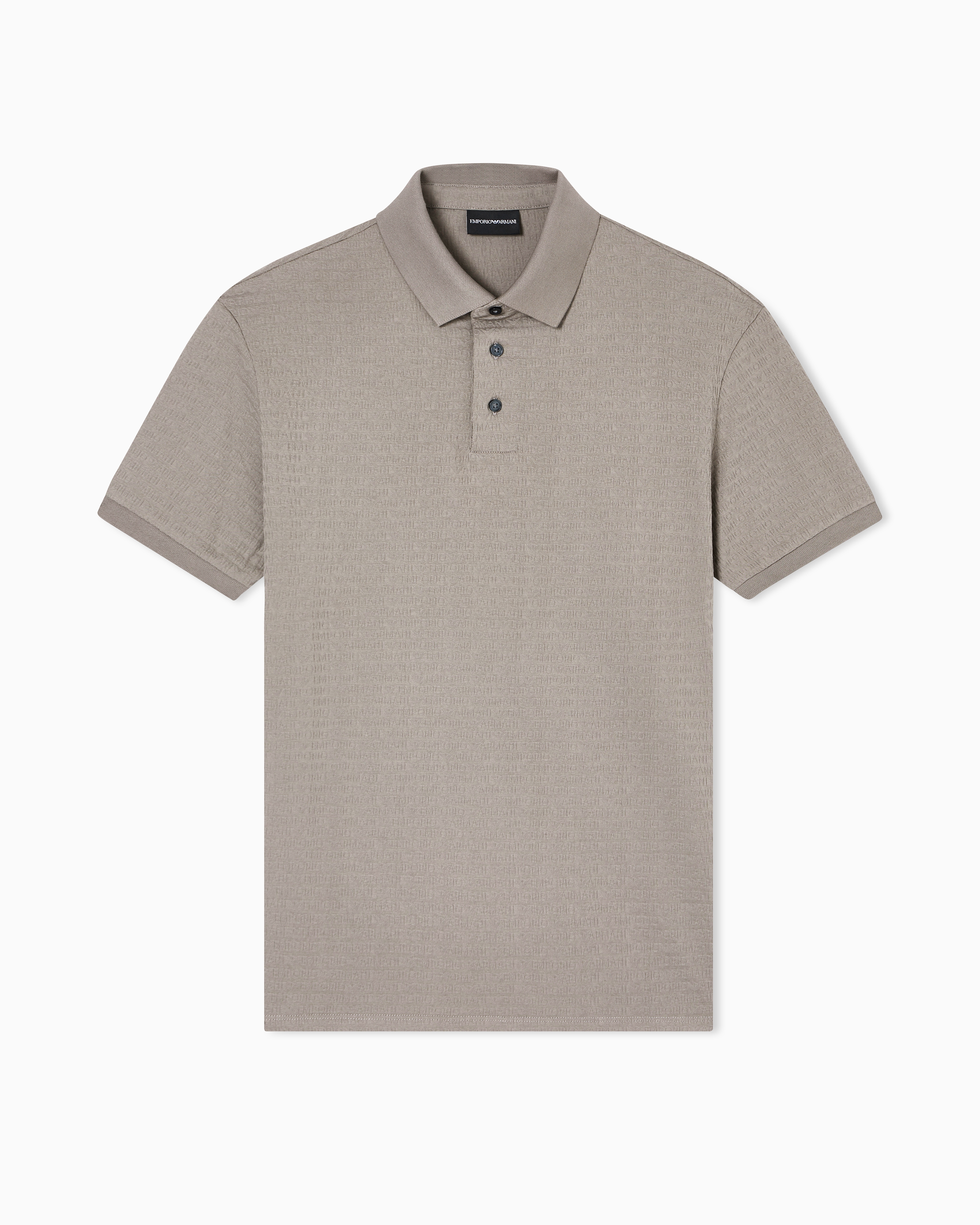 Emporio Armani Grey Jersey Polo Shirt With All-Over Jacquard Lettering