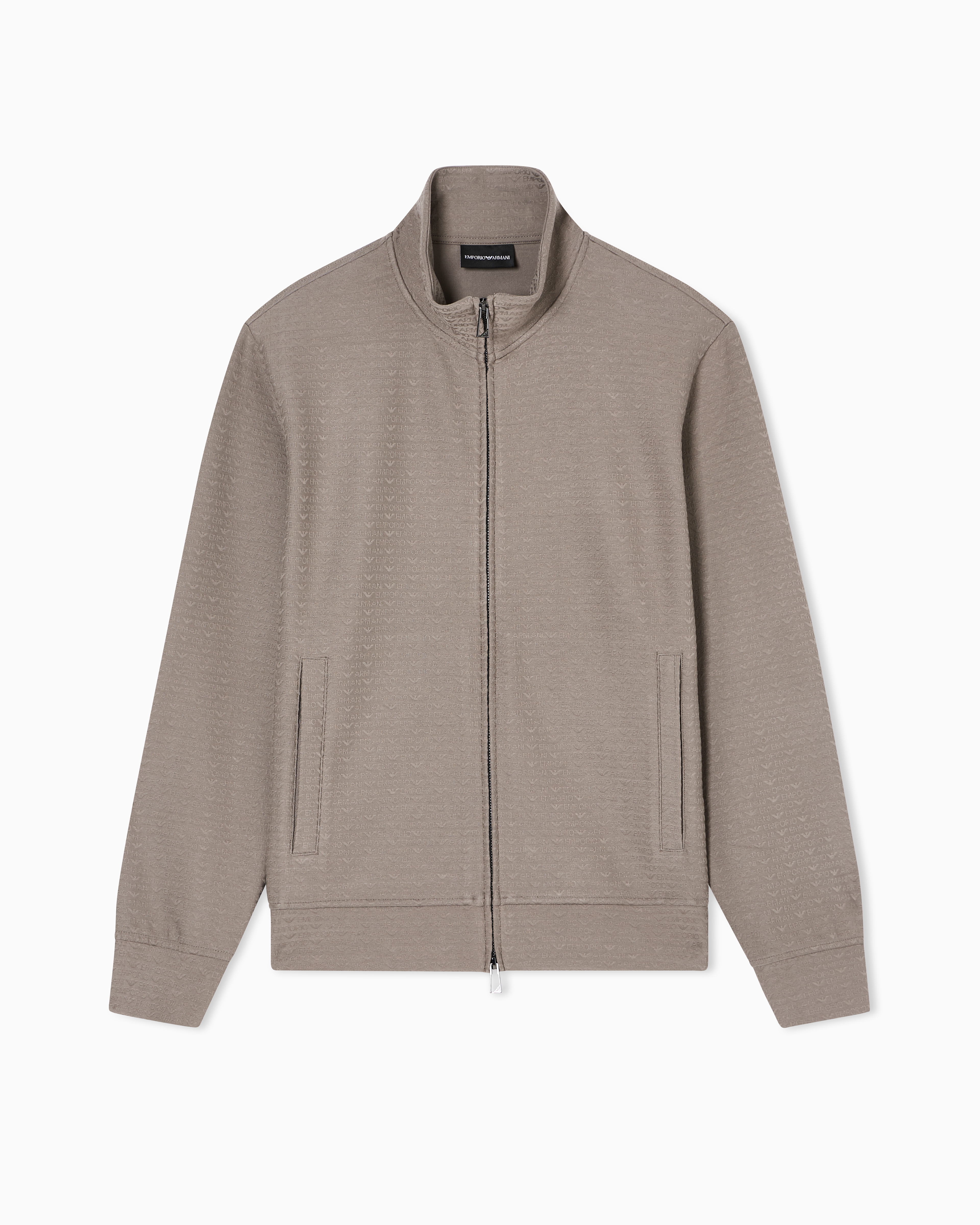 Emporio Armani Grey Full Zip Sweatshirt In Jacquard Jersey Essential