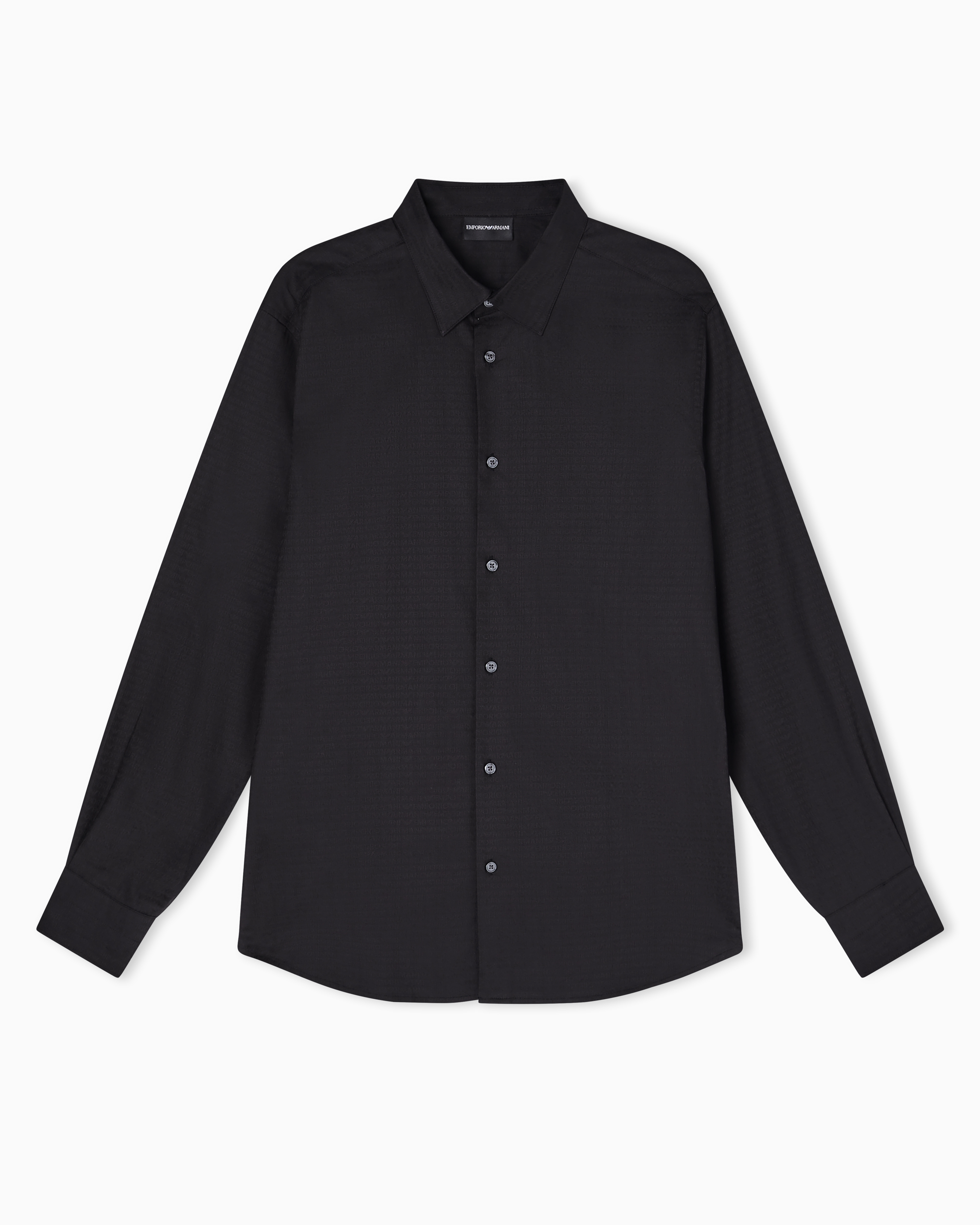 Emporio Armani Men's Black Jacquard Shirt With All-Over Lettering