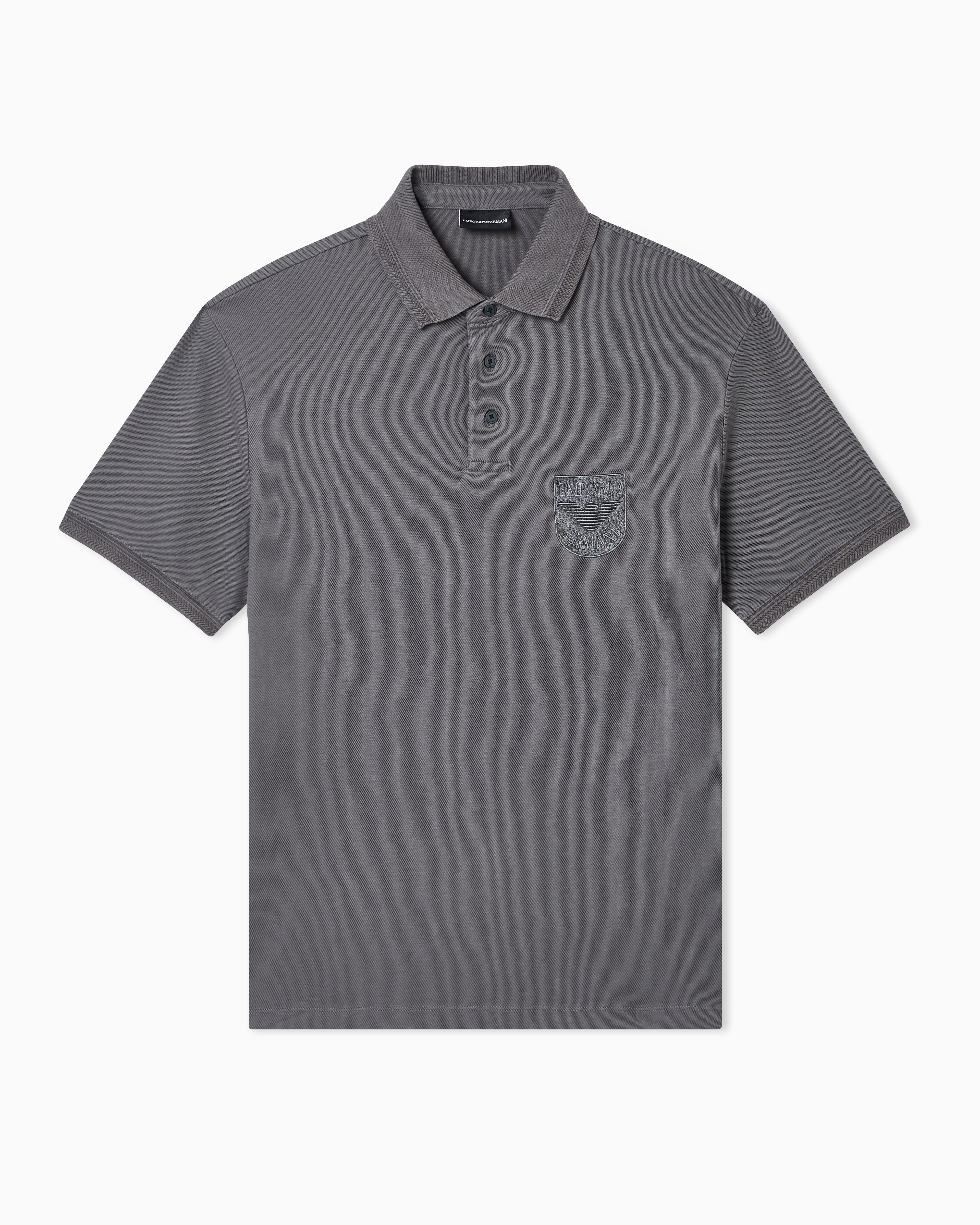Emporio Armani Grey Piqué Polo Shirt With Shield Embroidery
