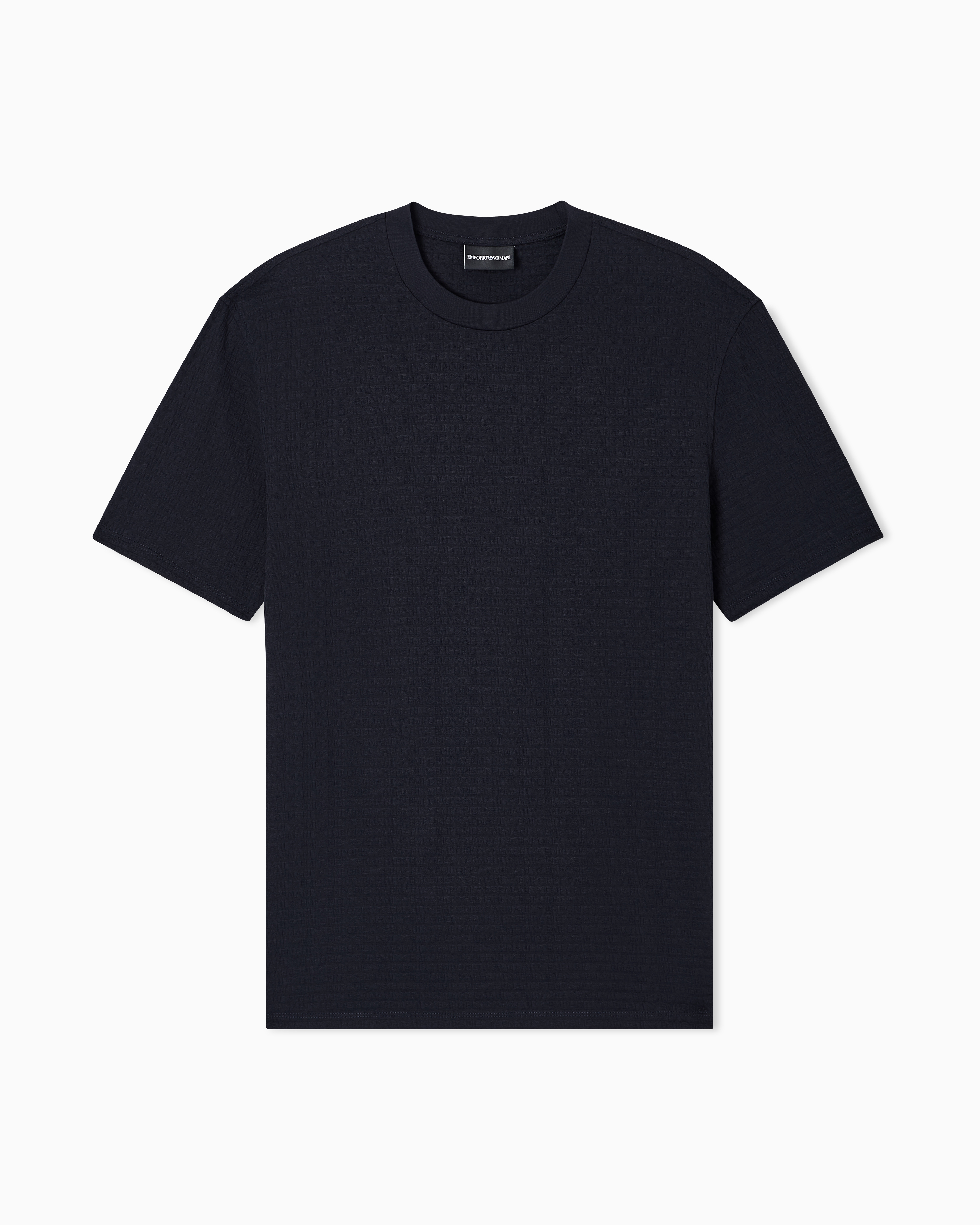 Emporio Armani Men's Blue Jersey T-Shirt With All-Over Jacquard Lettering