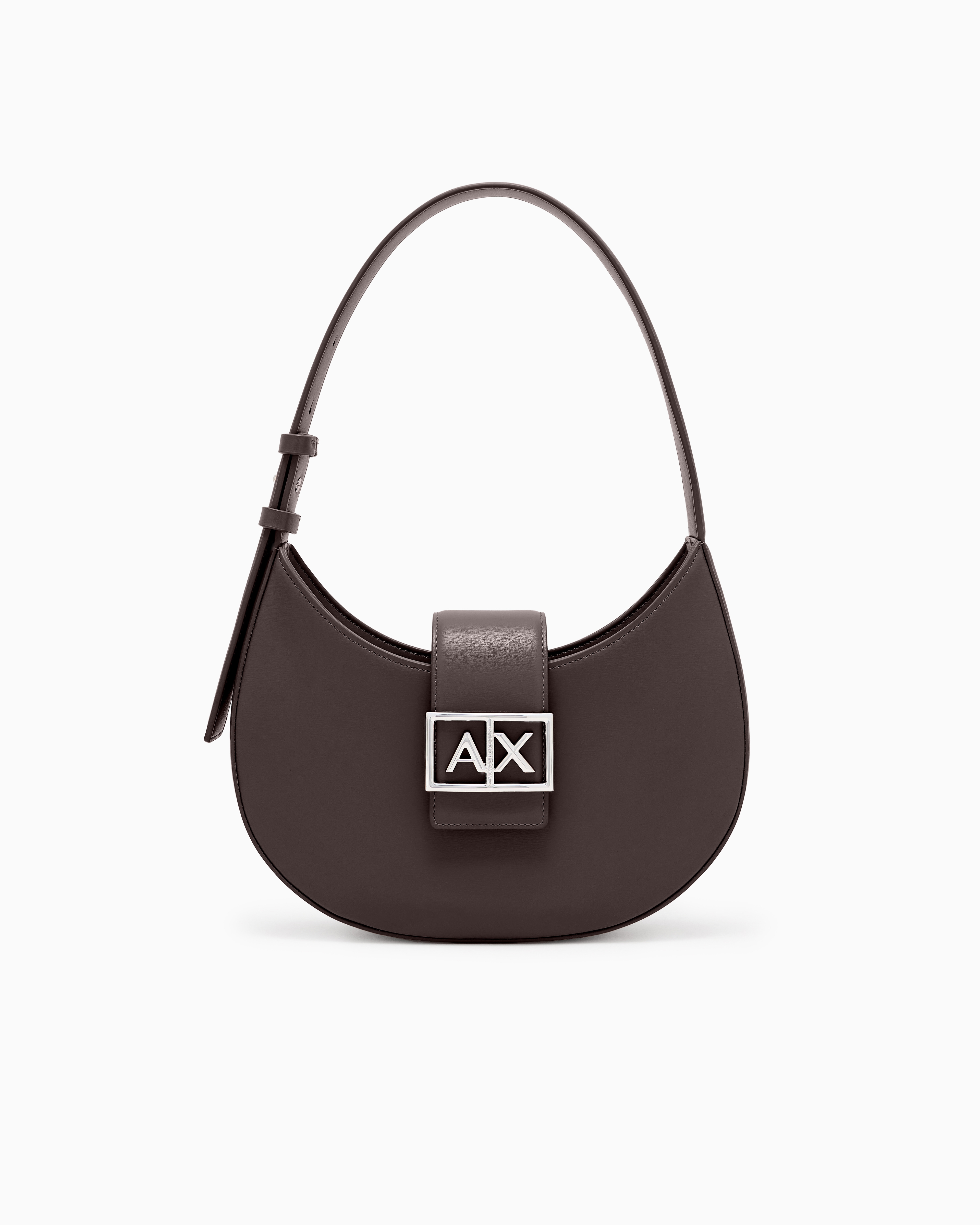 Armani Exchange Brown Hobo Bag With Logo Buckle