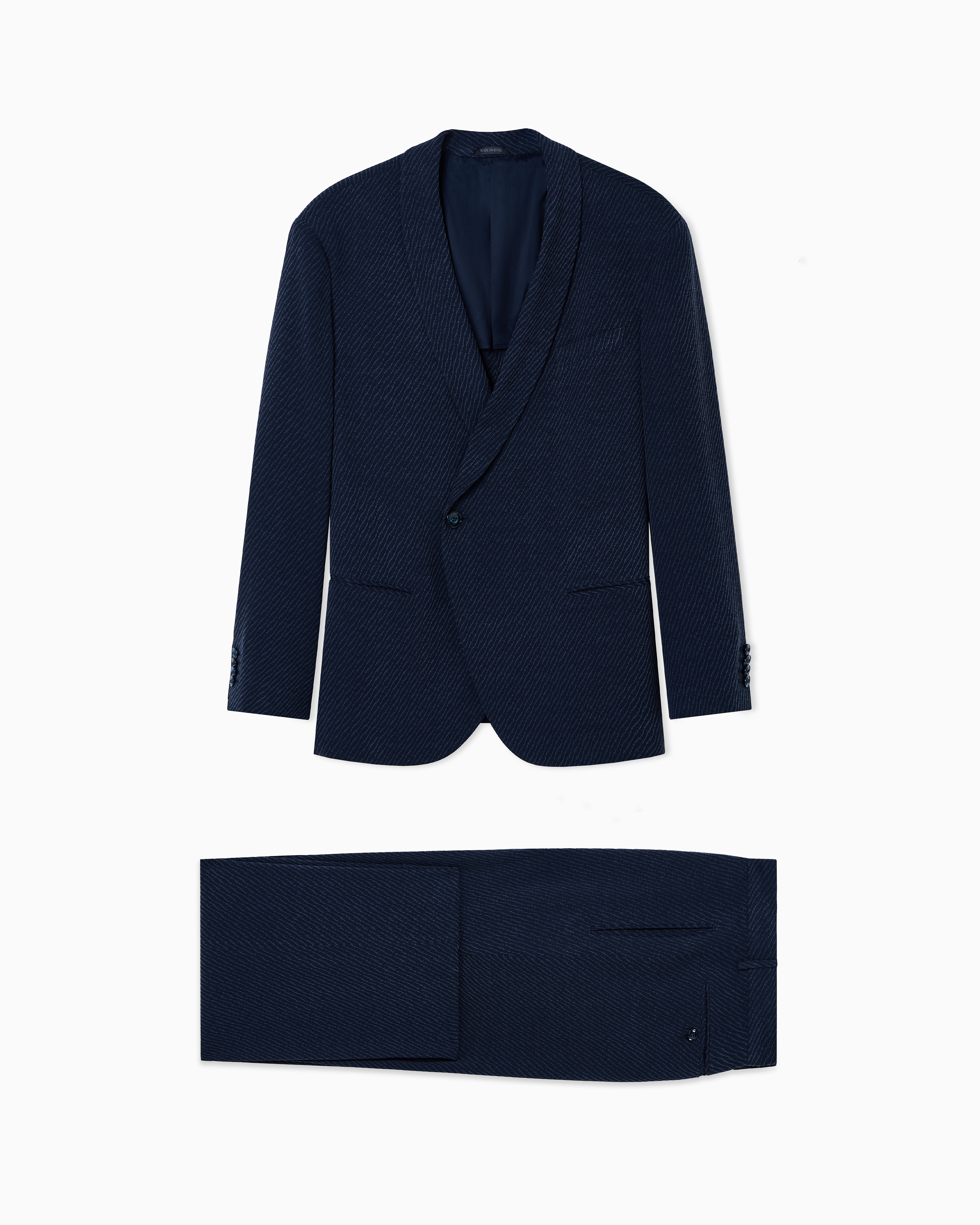 Giorgio Armani Navy Blue Cupro Blend Jacquard Suit