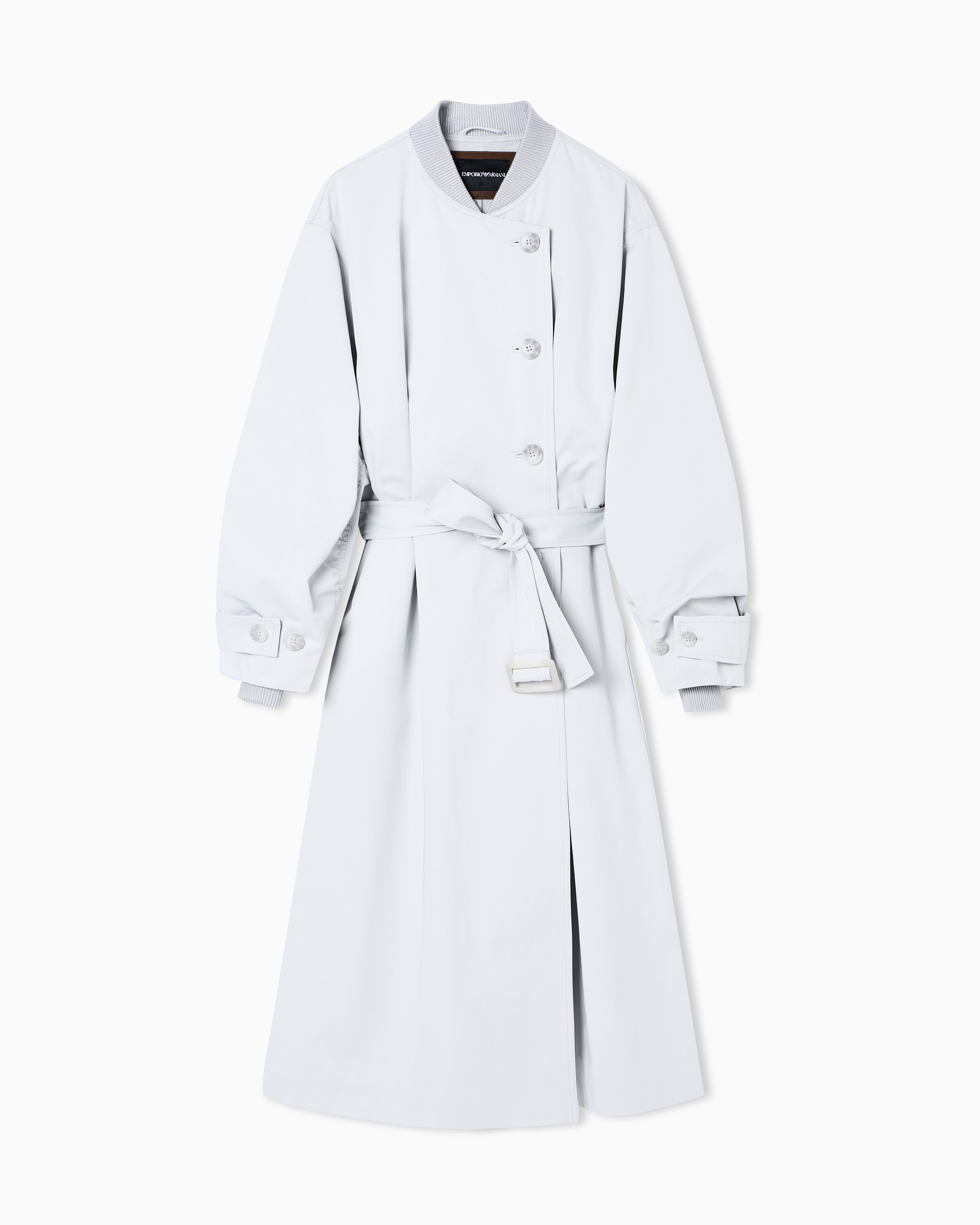 ARMANI COLLECTION グレー トレンチコート Two-piece effect trench coat in water-repellent technical cotton
