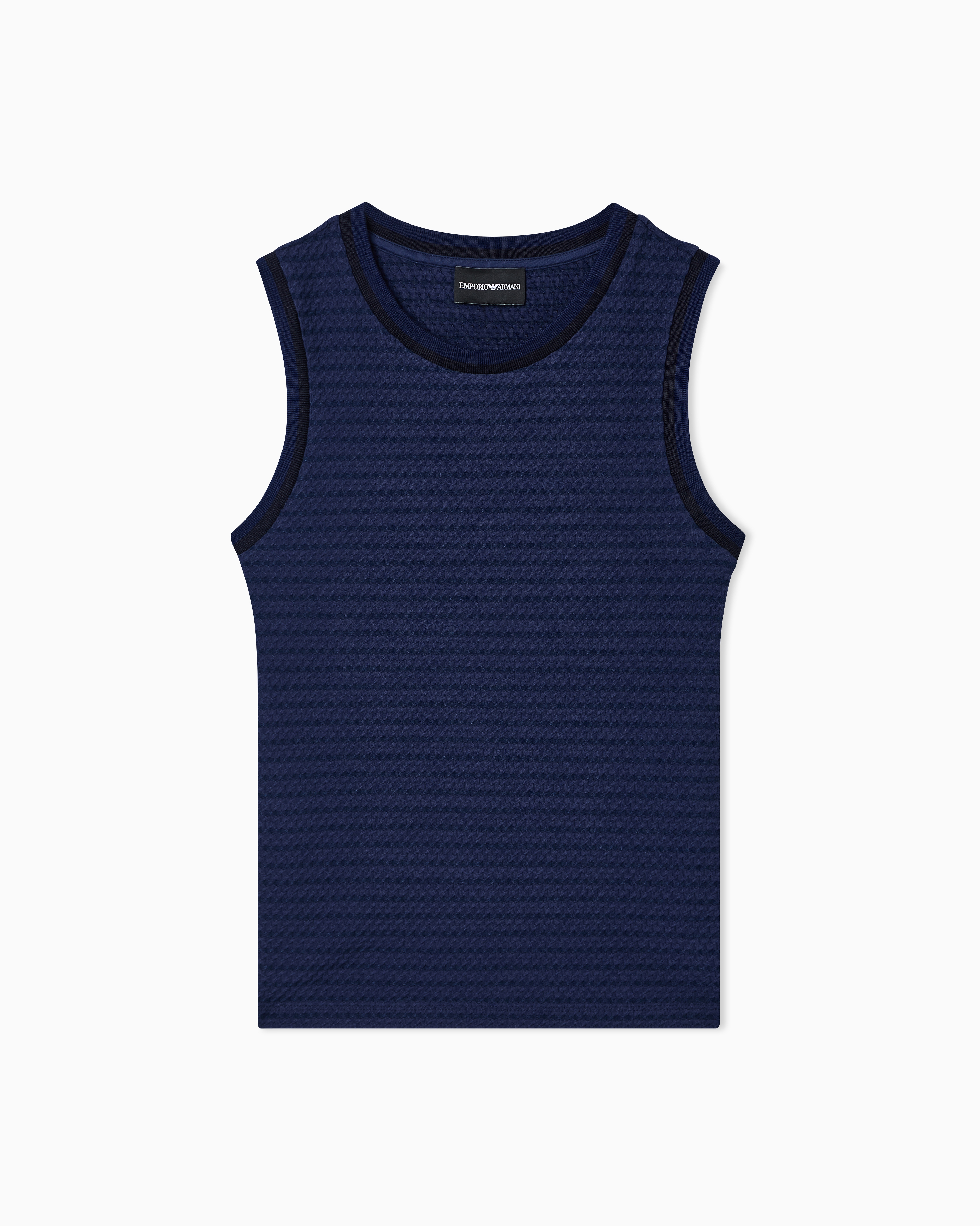 Emporio Armani Blue Embossed-Effect Jacquard Jersey Top