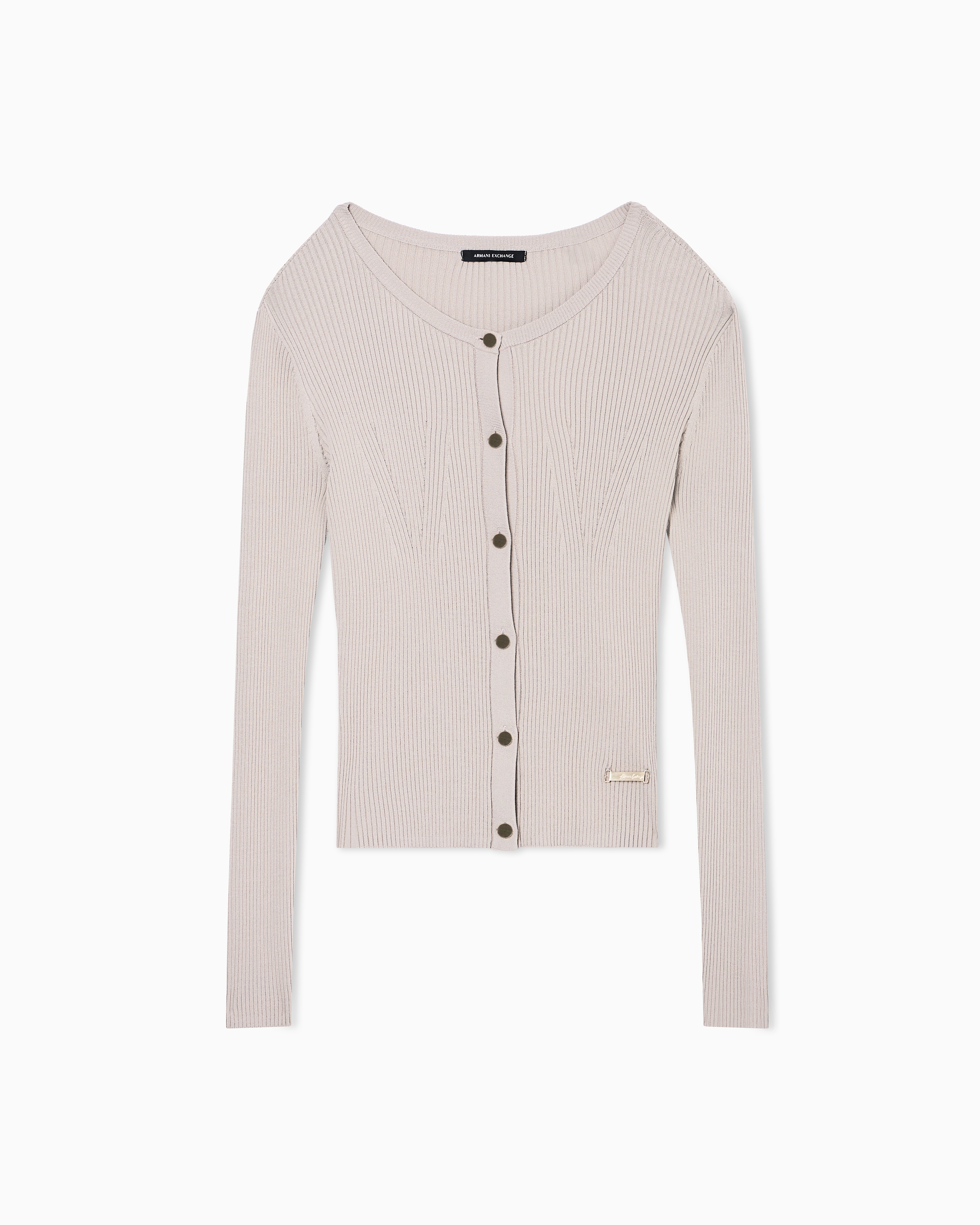Armani Exchange Beige Fitted Cardigan In Recycled Viscose Knit