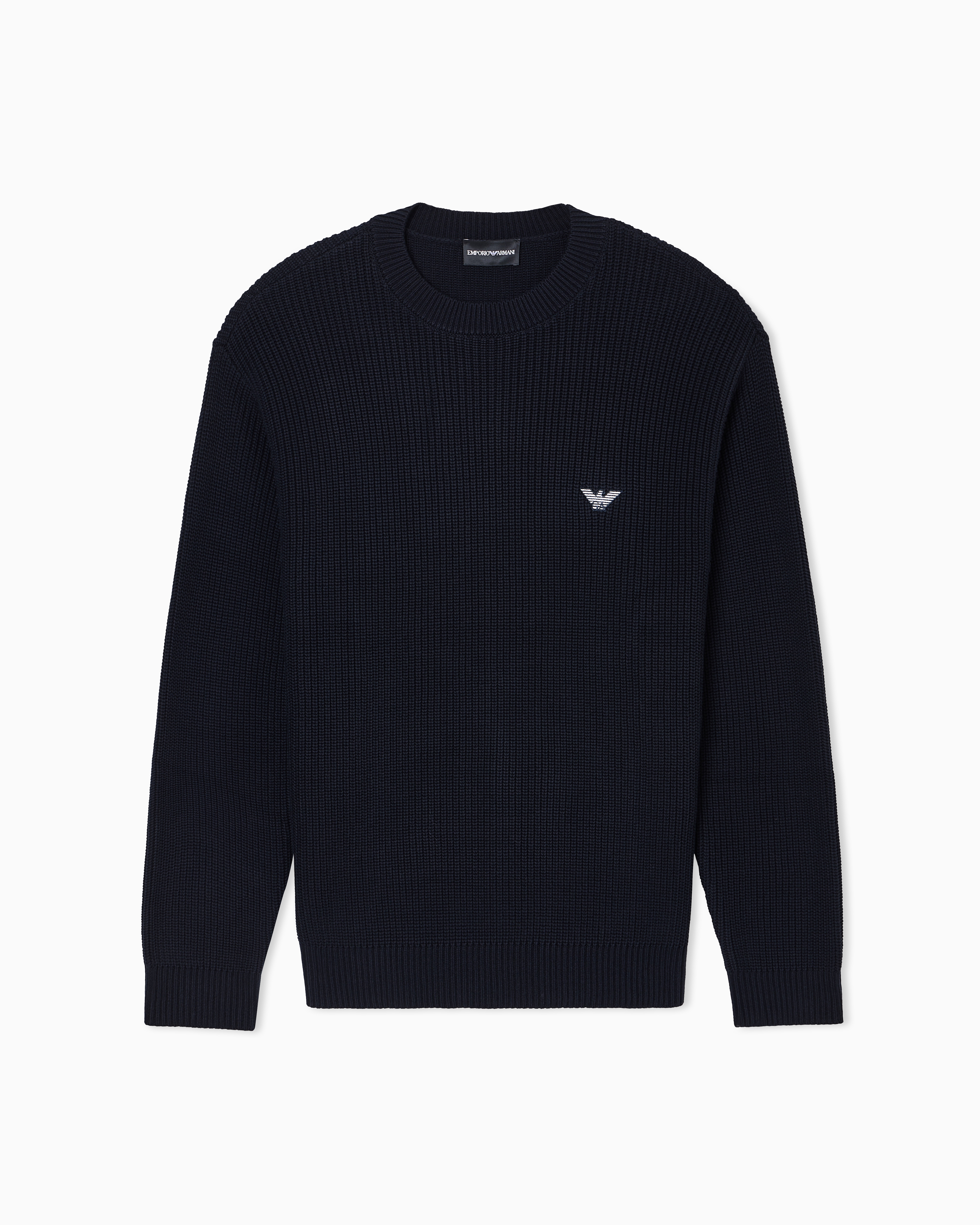 Emporio Armani Navy Blue Half Fisherman’s Rib Knit Jumper