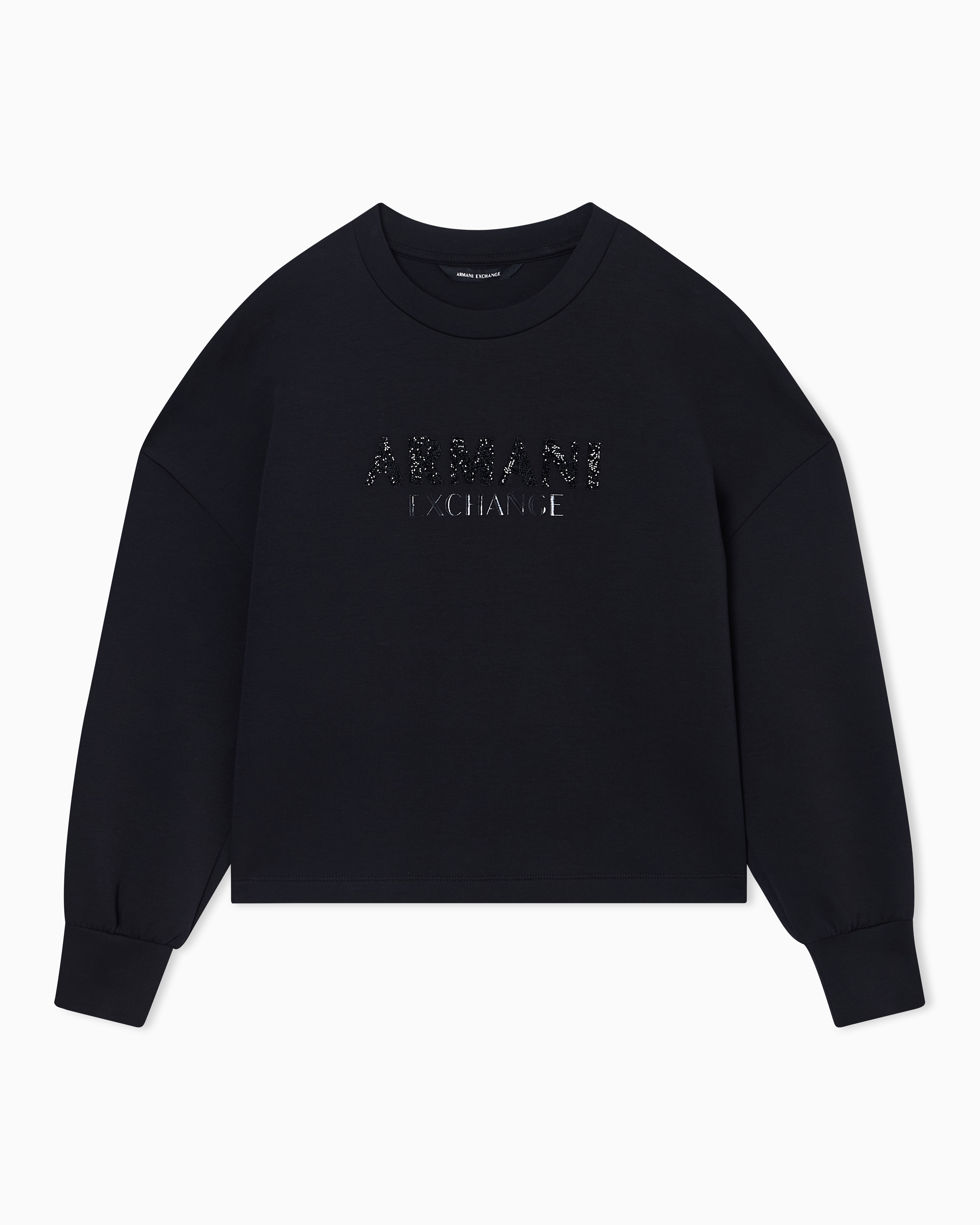 Armani Exchange Black Crewneck Sweatshirt In Scuba Fabric