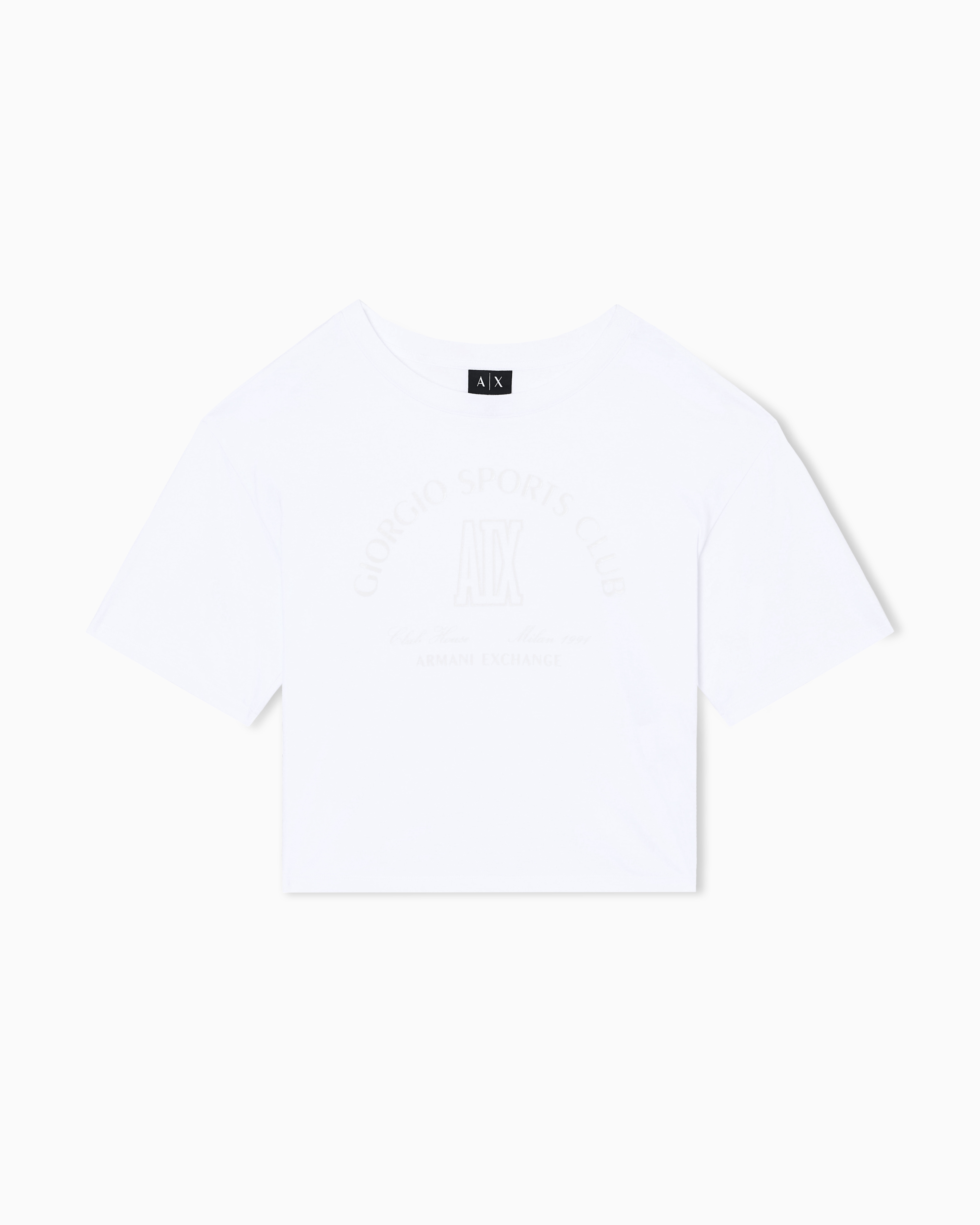 Armani Exchange White Cropped T-Shirt In Cotton Jersey