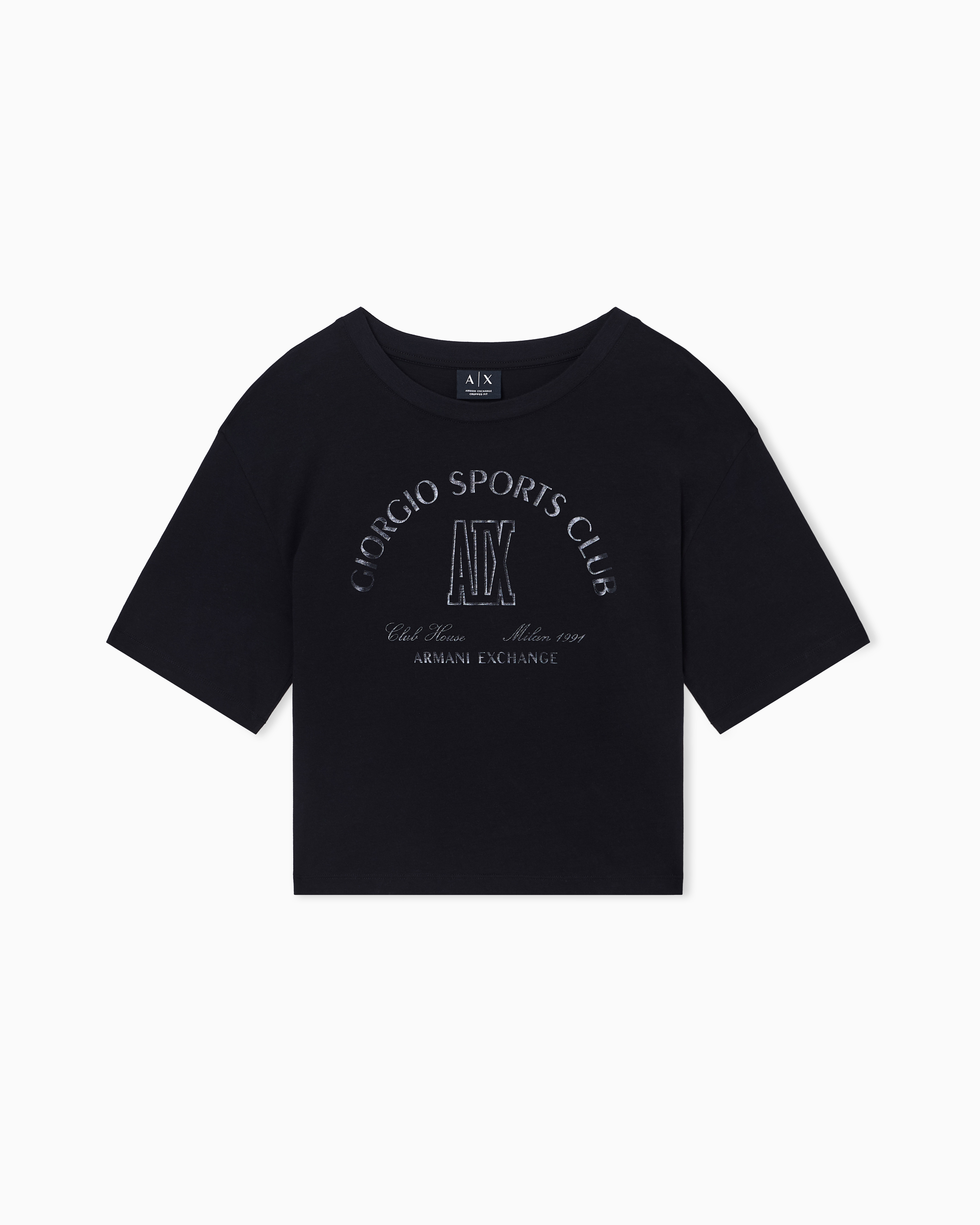 Armani Exchange Black Cropped T-Shirt In Cotton Jersey