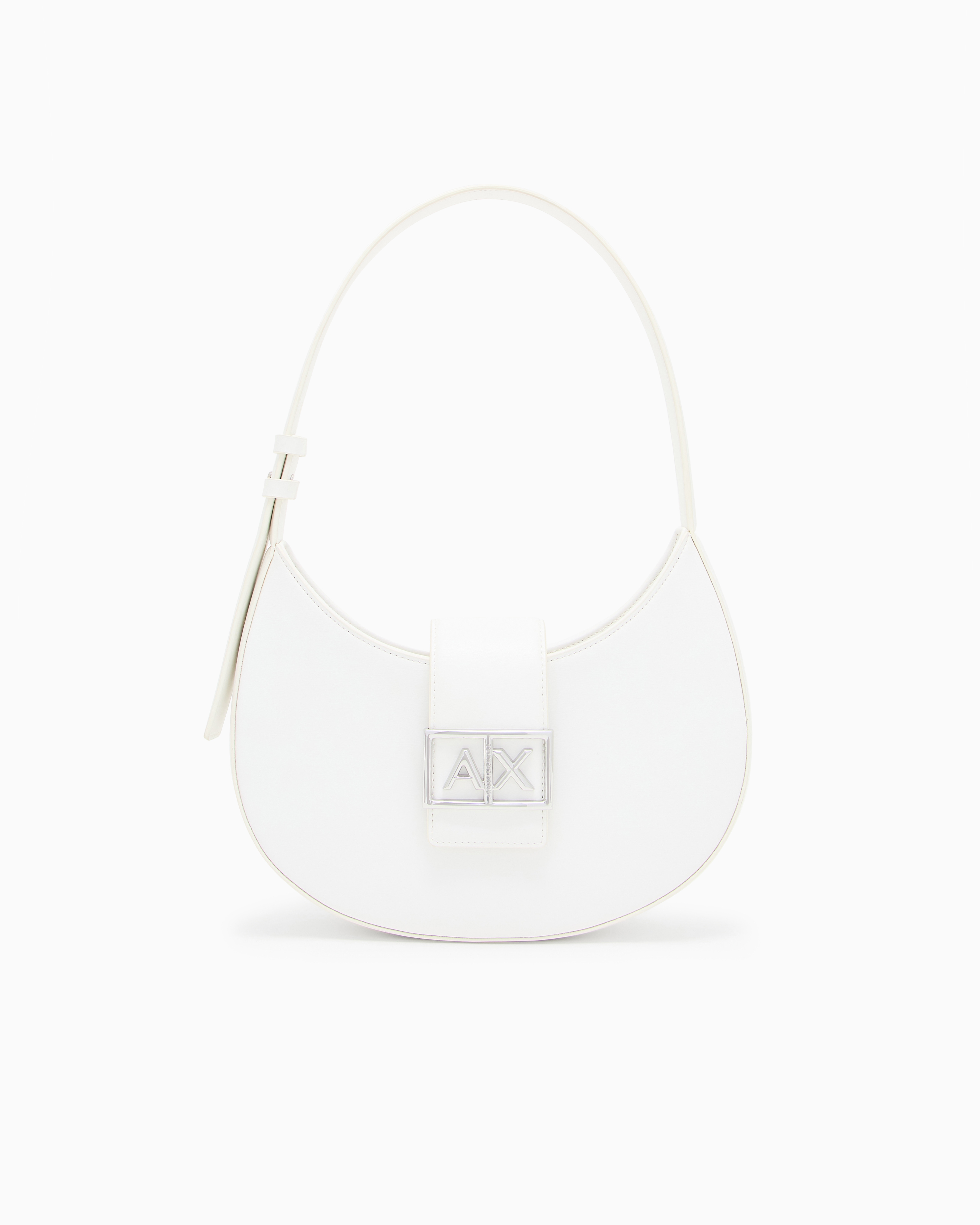 Armani Exchange White Hobo Bag With Logo Buckle