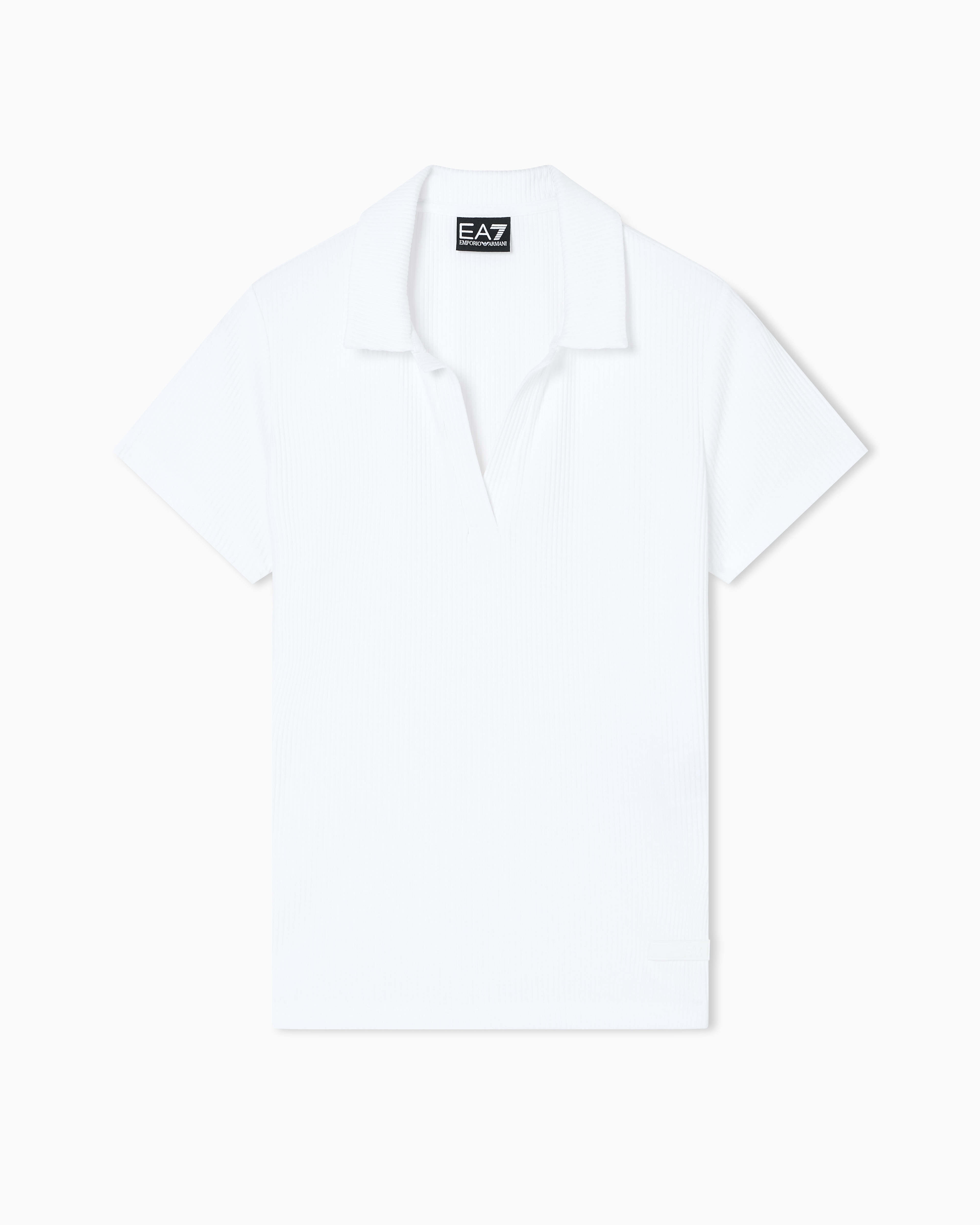 Ea7 White Stretch Viscose Jersey Polo-Neckline T-Shirt