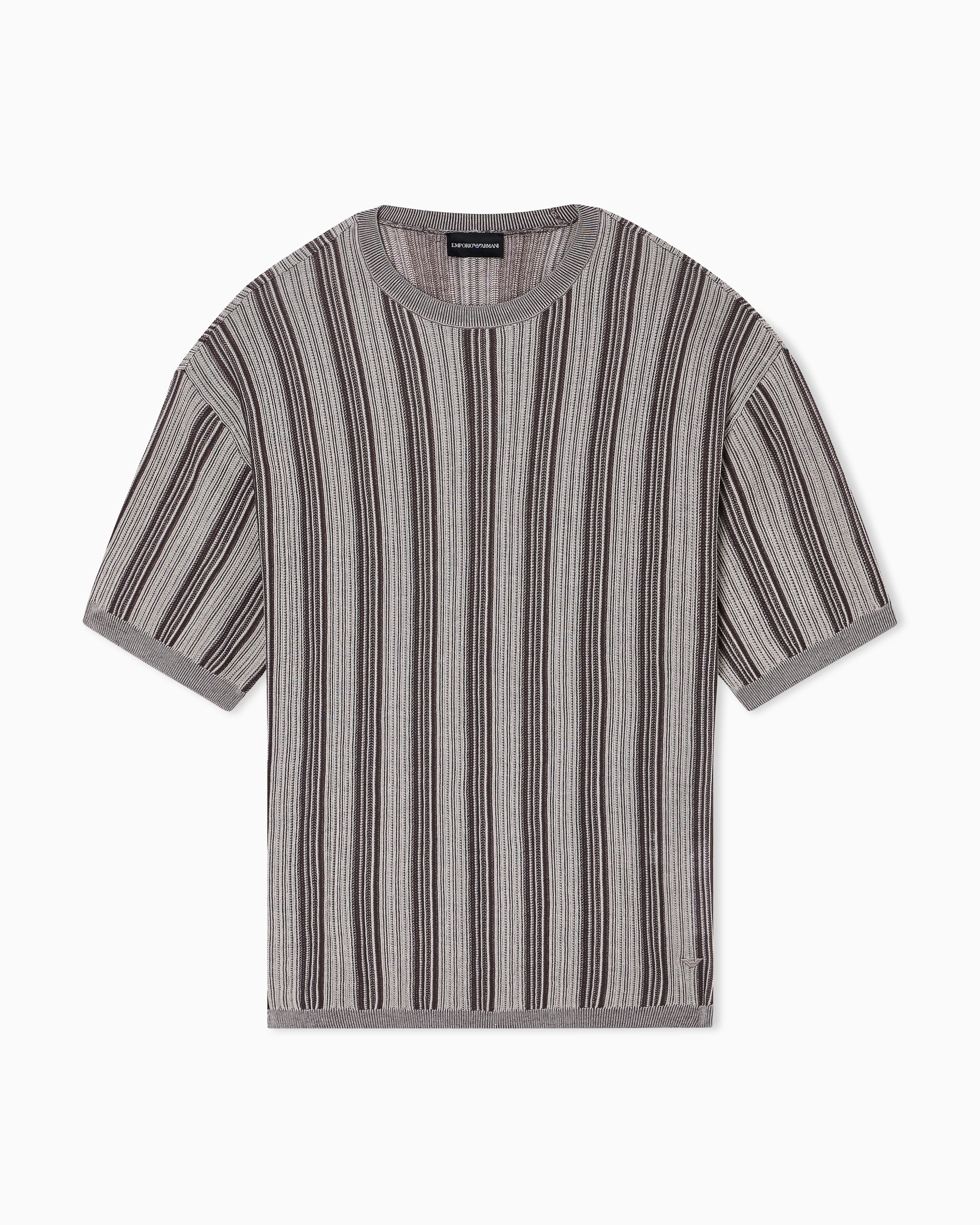 Emporio Armani Maglia In Misto Lyocell A Coste Con Fantasia Jacquard