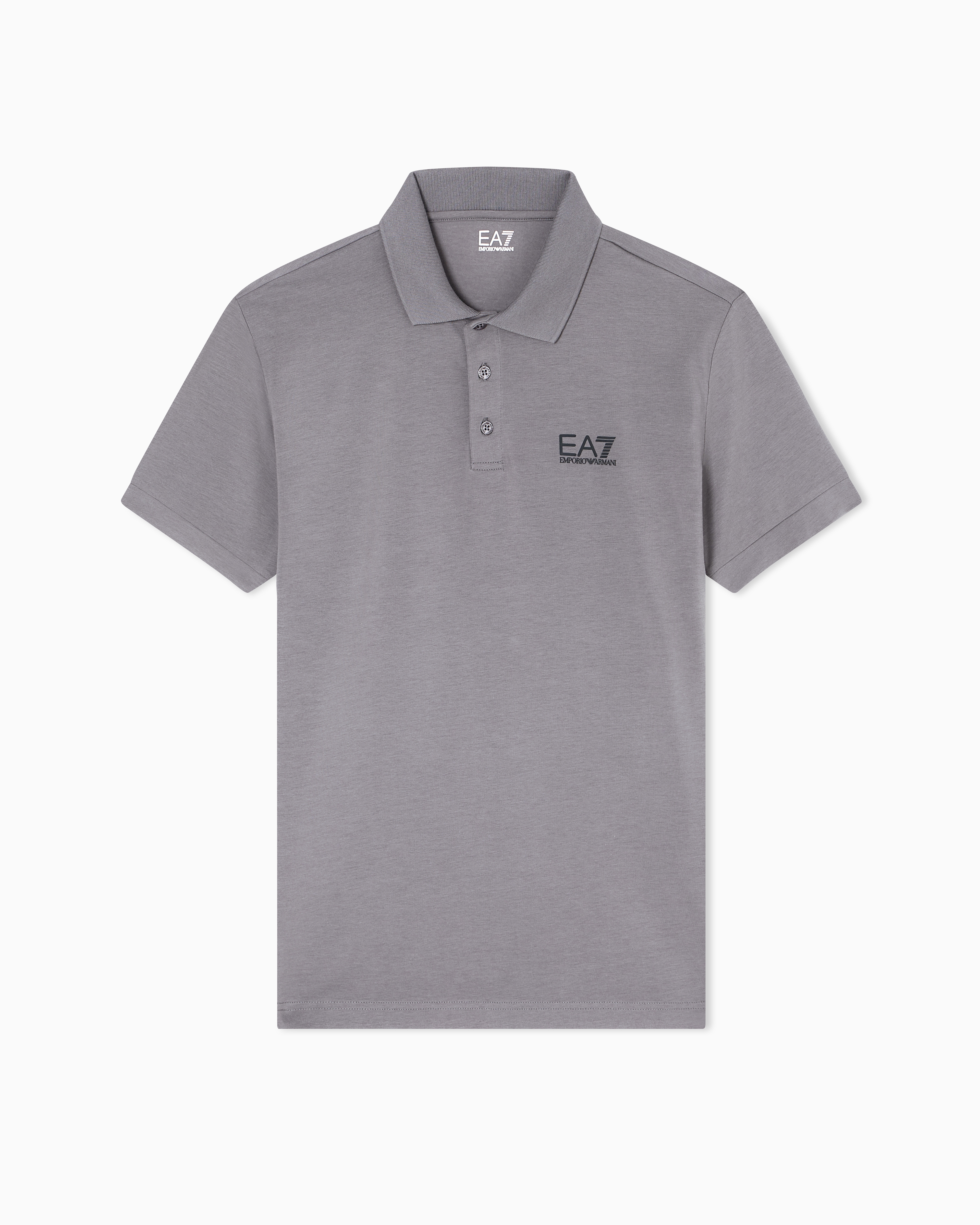 Ea7 Grey Stretch Polo In Cotton Jersey With Chest Logo Core Identity