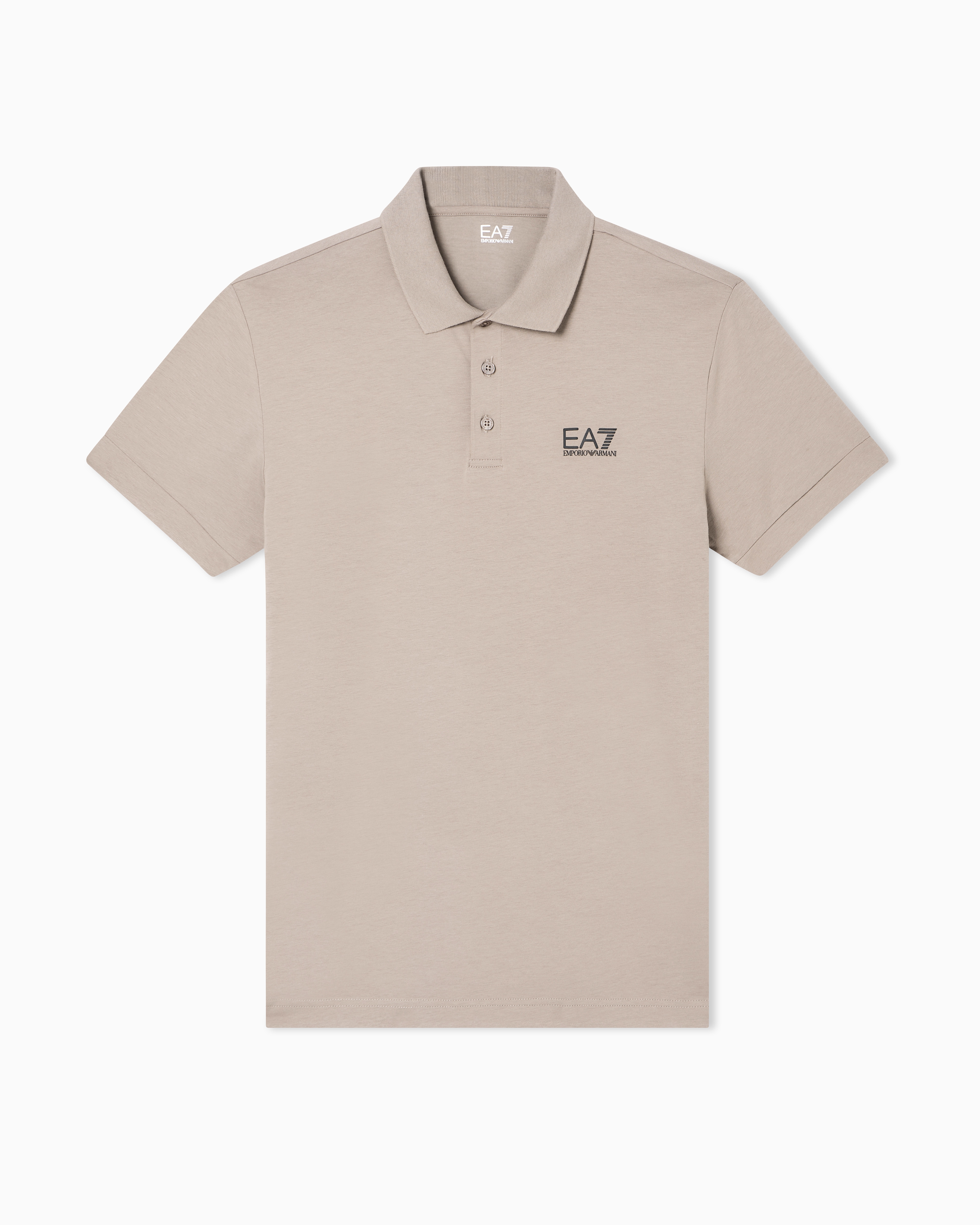 Ea7 Beige Stretch Polo In Cotton Jersey With Chest Logo Core Identity