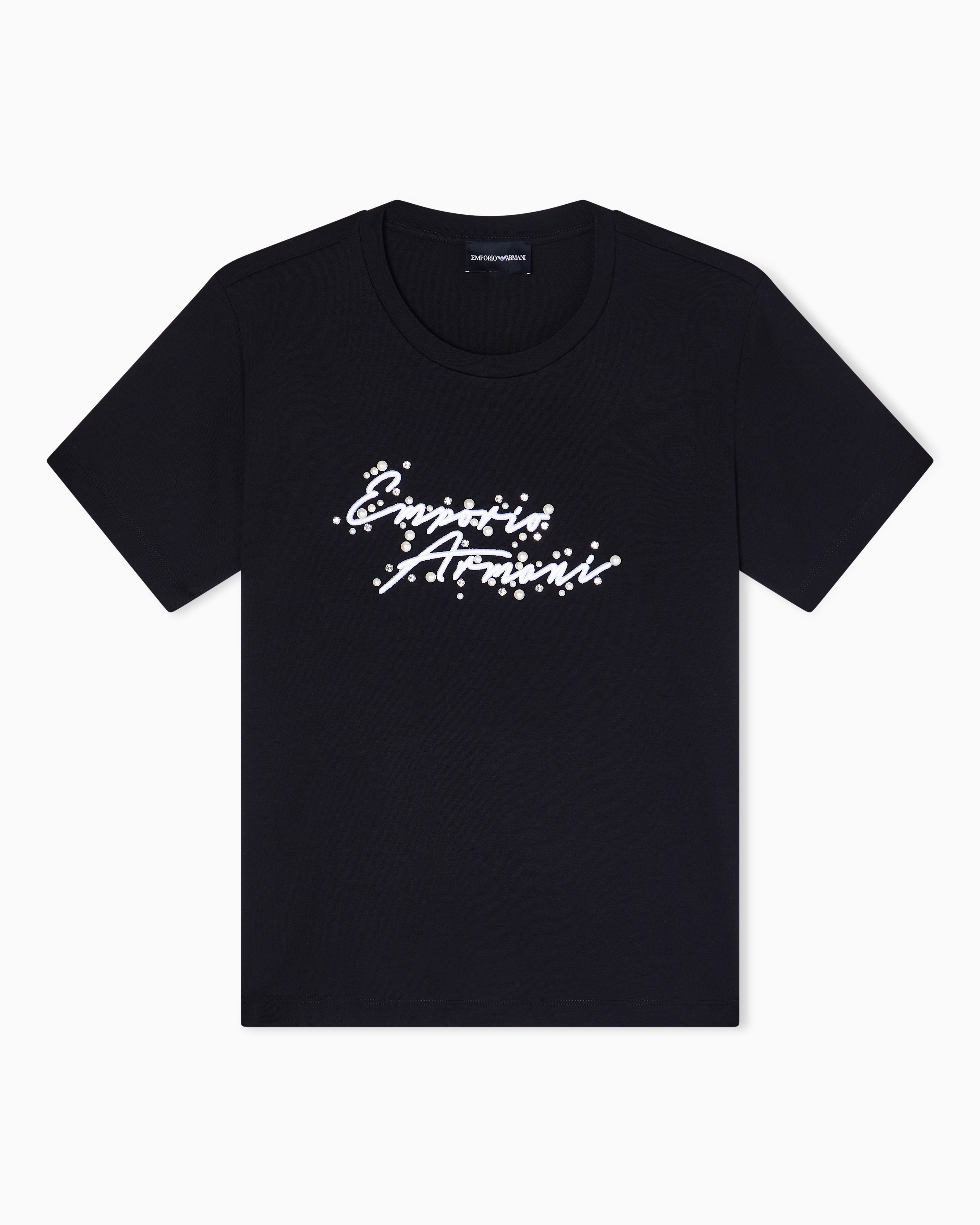 Emporio Armani Black Asv Jersey T-Shirt With Logo Embroidery