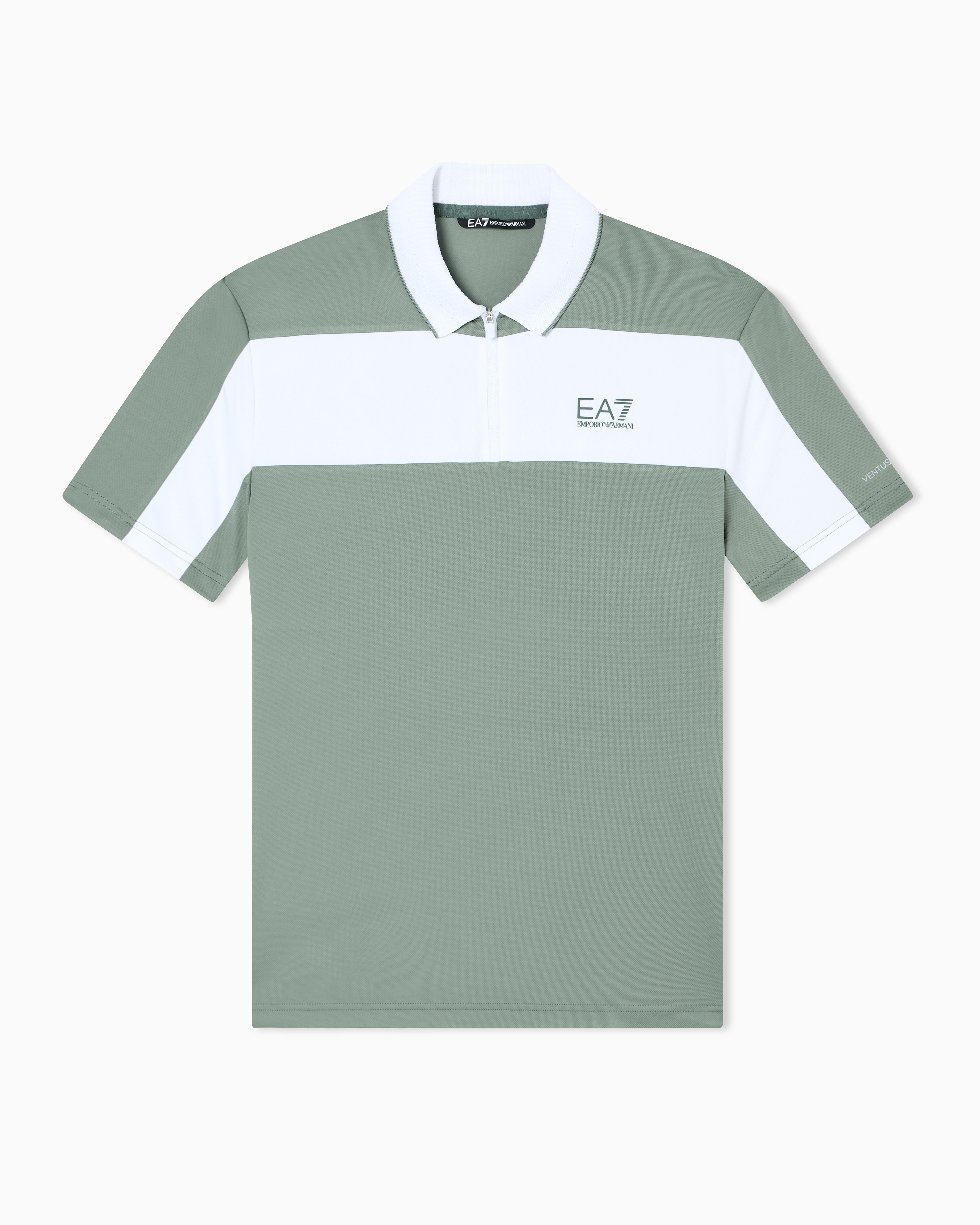 Ea7 Green Tennis Pro Zip-Up Polo Shirt In Ventus7 Technical Fabric