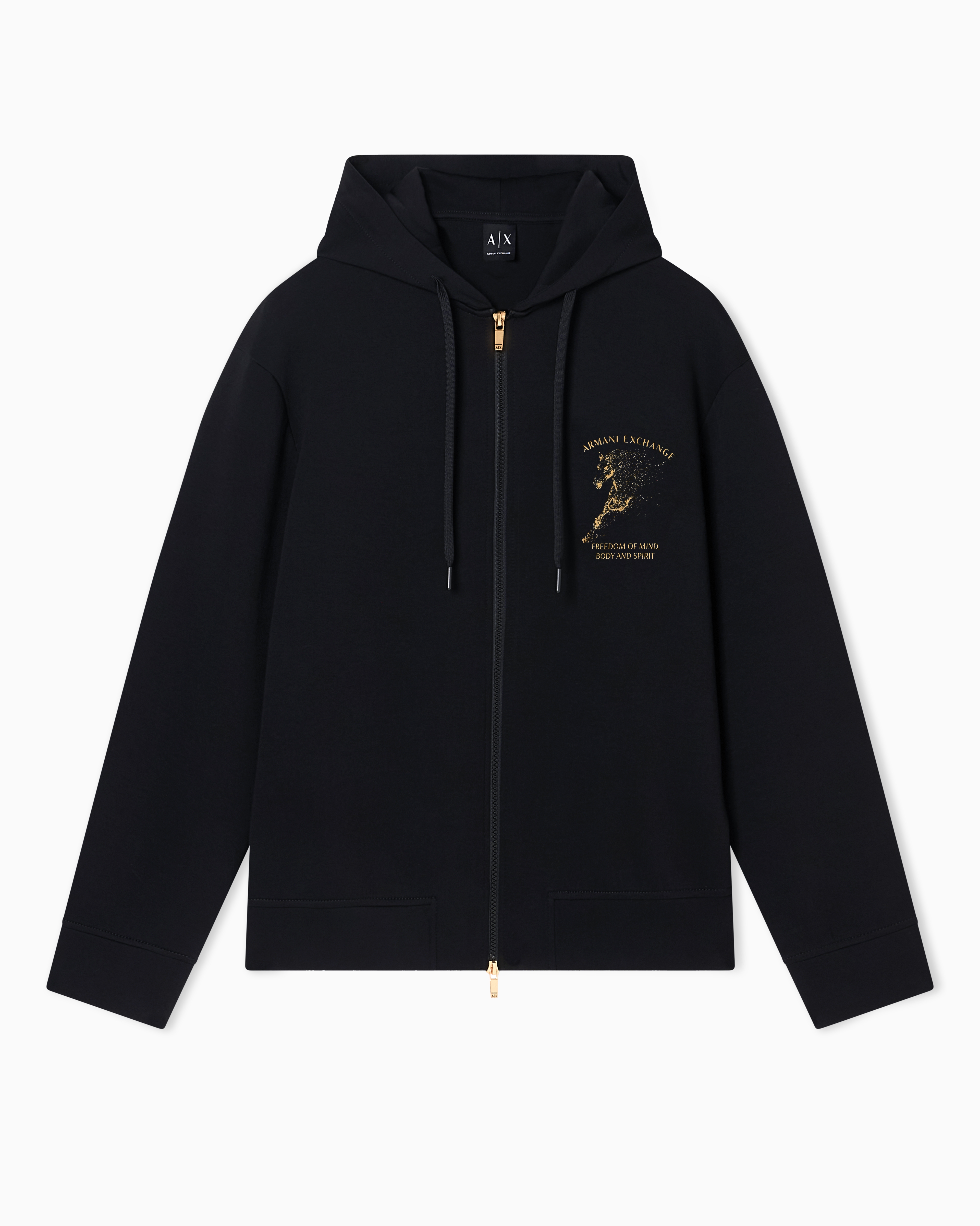 Armani Exchange Black Zip-Up Hoodie With Logo And Horse Print