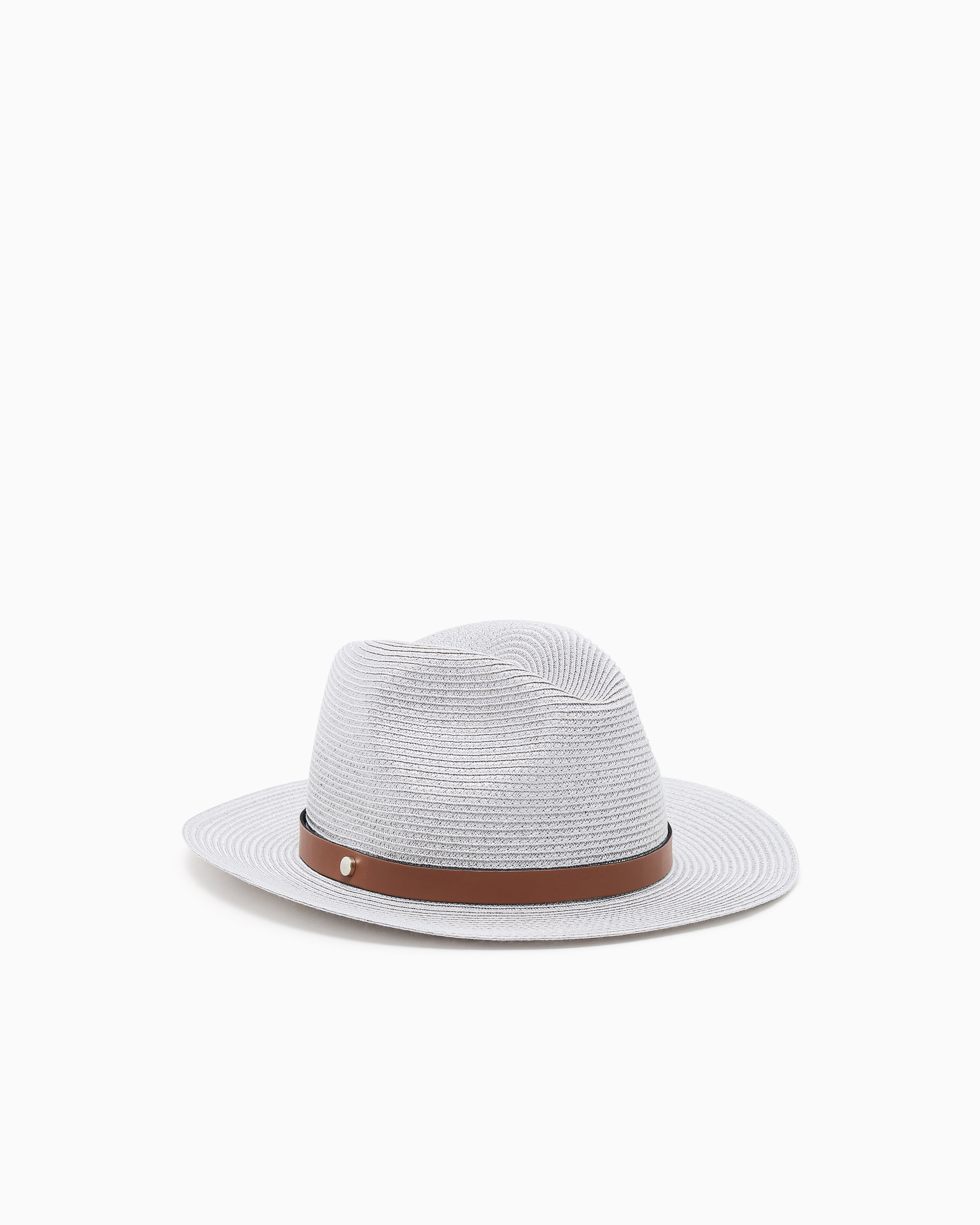 Emporio Armani Grey Woven Raffia Fedora Hat