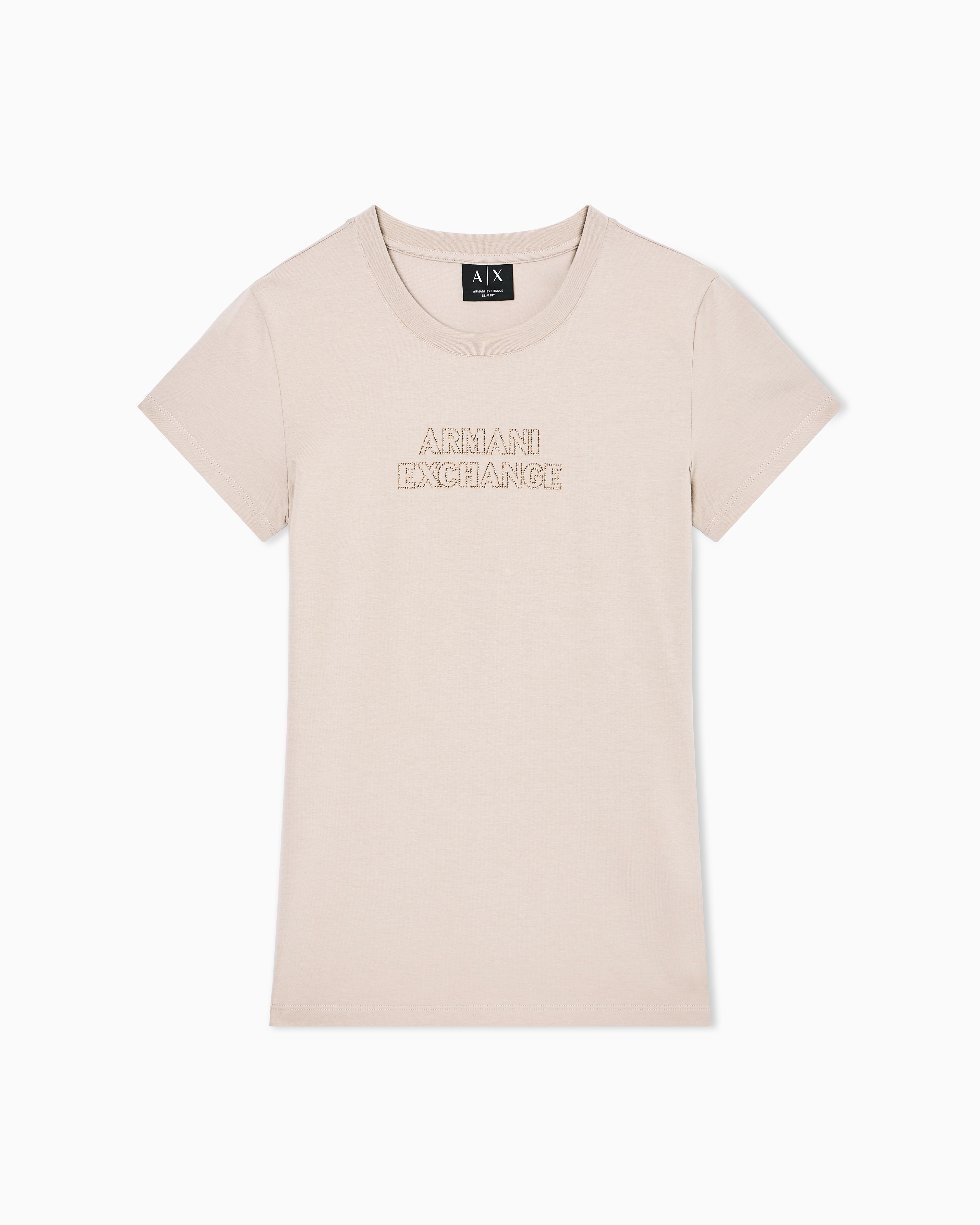 Armani Exchange Beige Slim Fit T-Shirt In Stretch Cotton Jersey