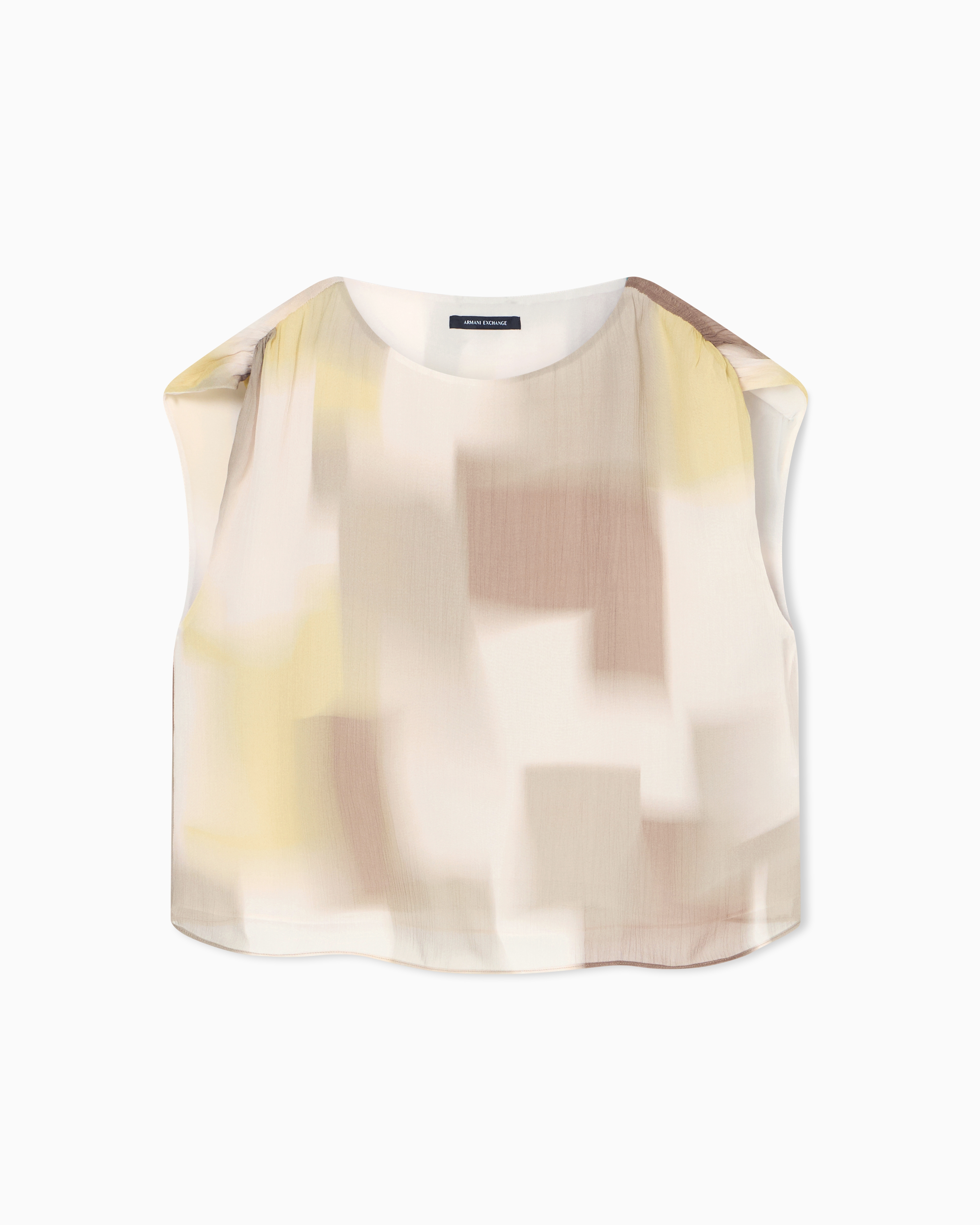 Armani Exchange Beige Printed Crinkle Viscose Top