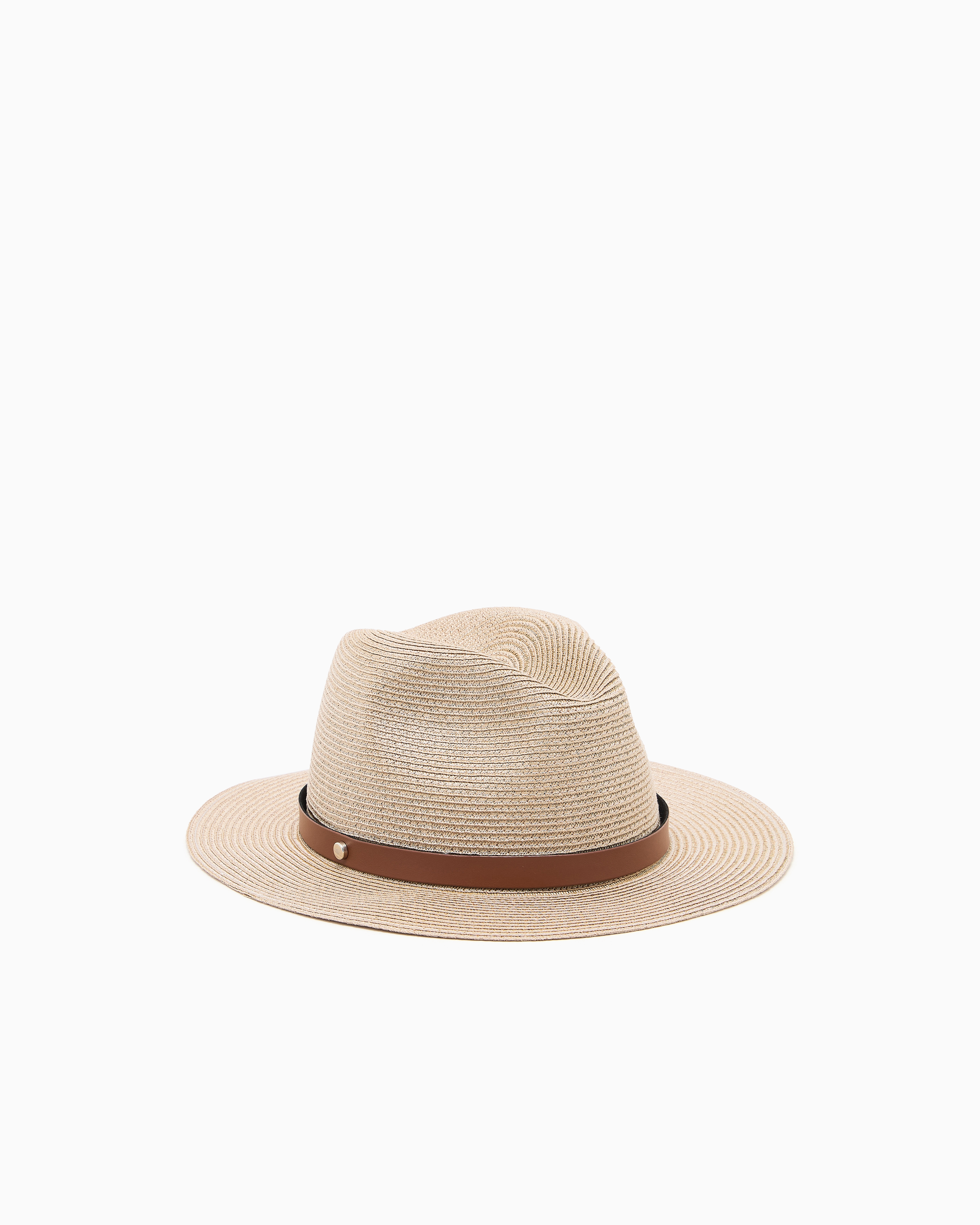 Emporio Armani Beige Woven Raffia Fedora Hat