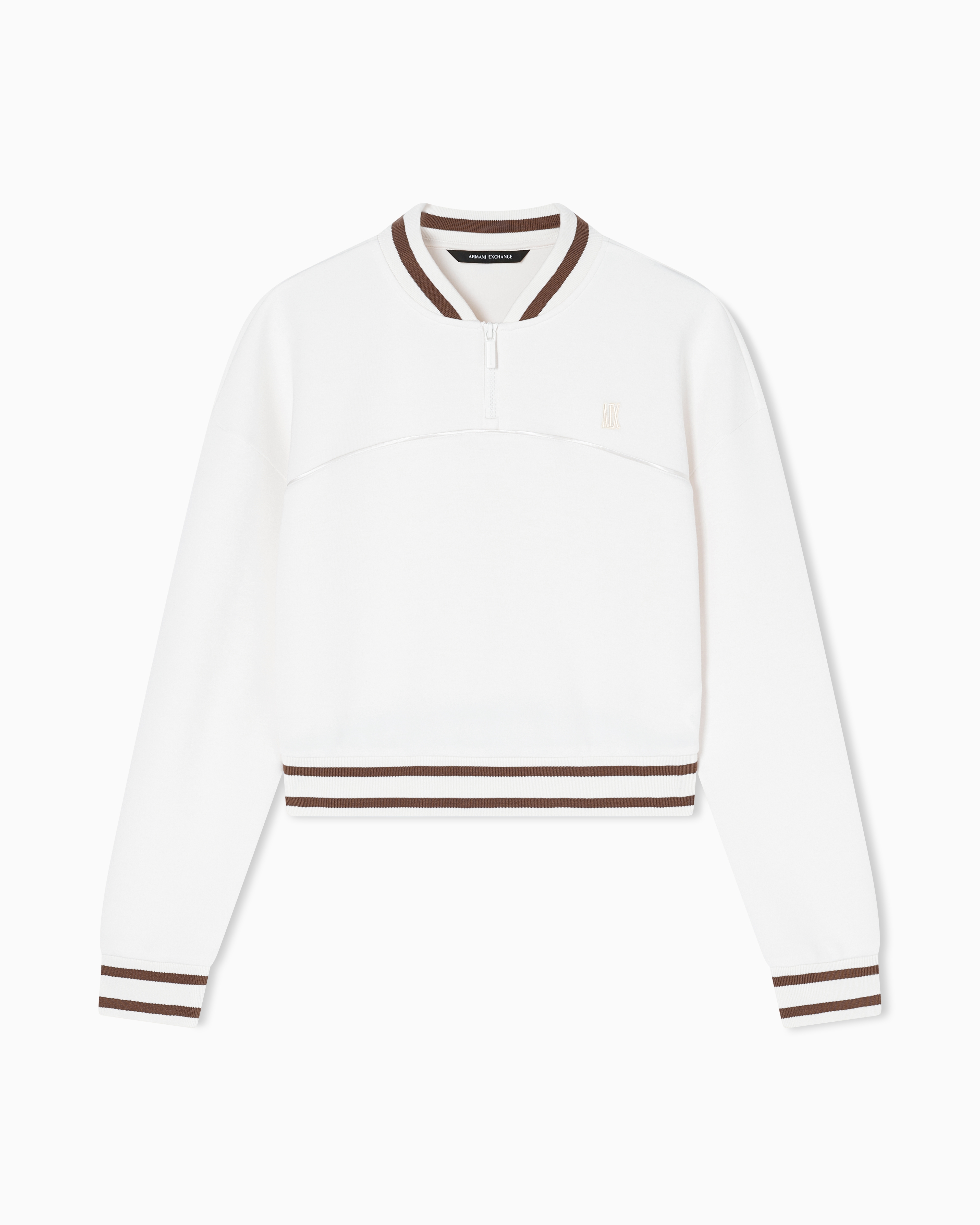 Armani Exchange White Cropped Sweatshirt With Zip And Contrasting Profiles