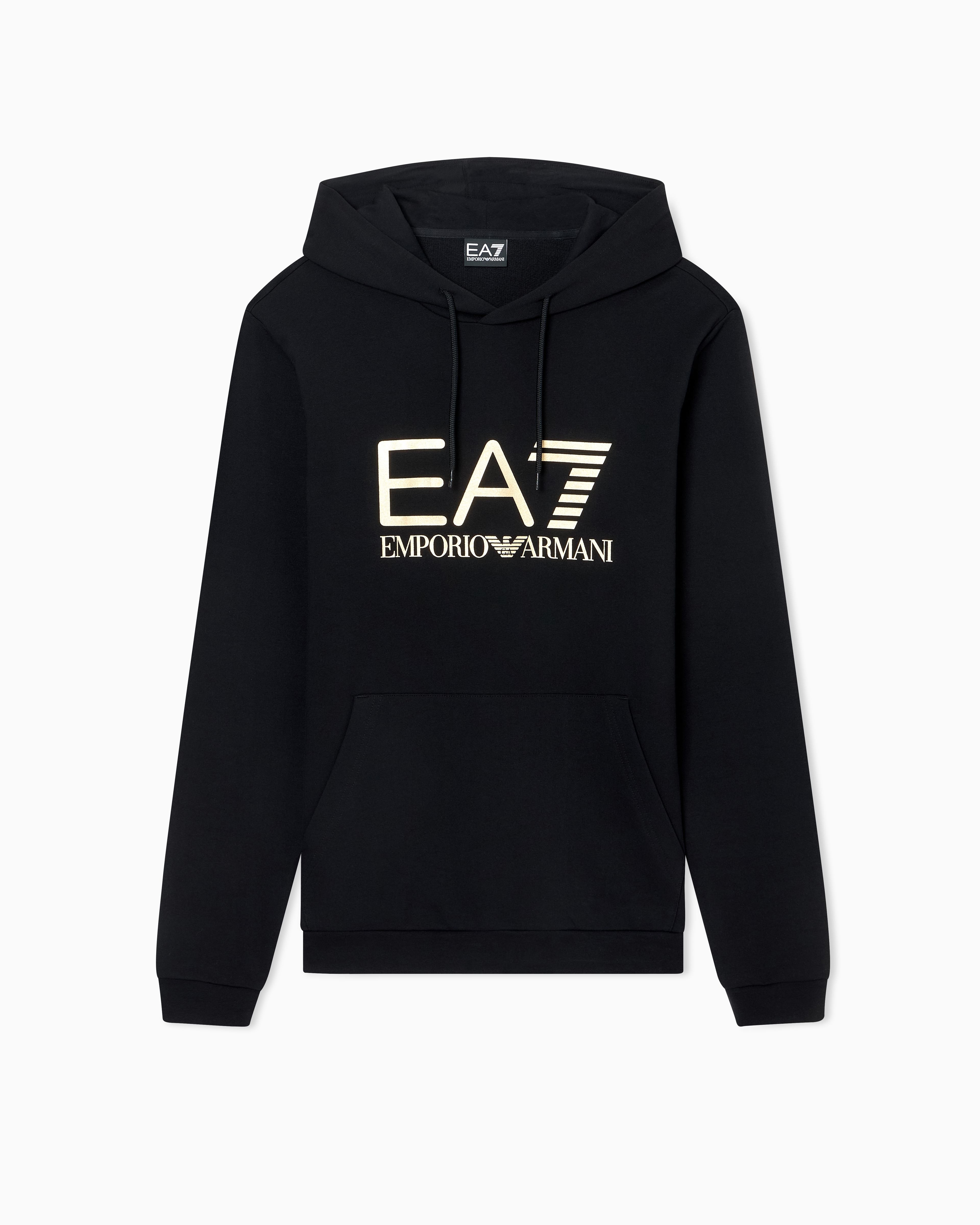 Ea7 Black Core Identity Cotton Hooded Sweatshirt