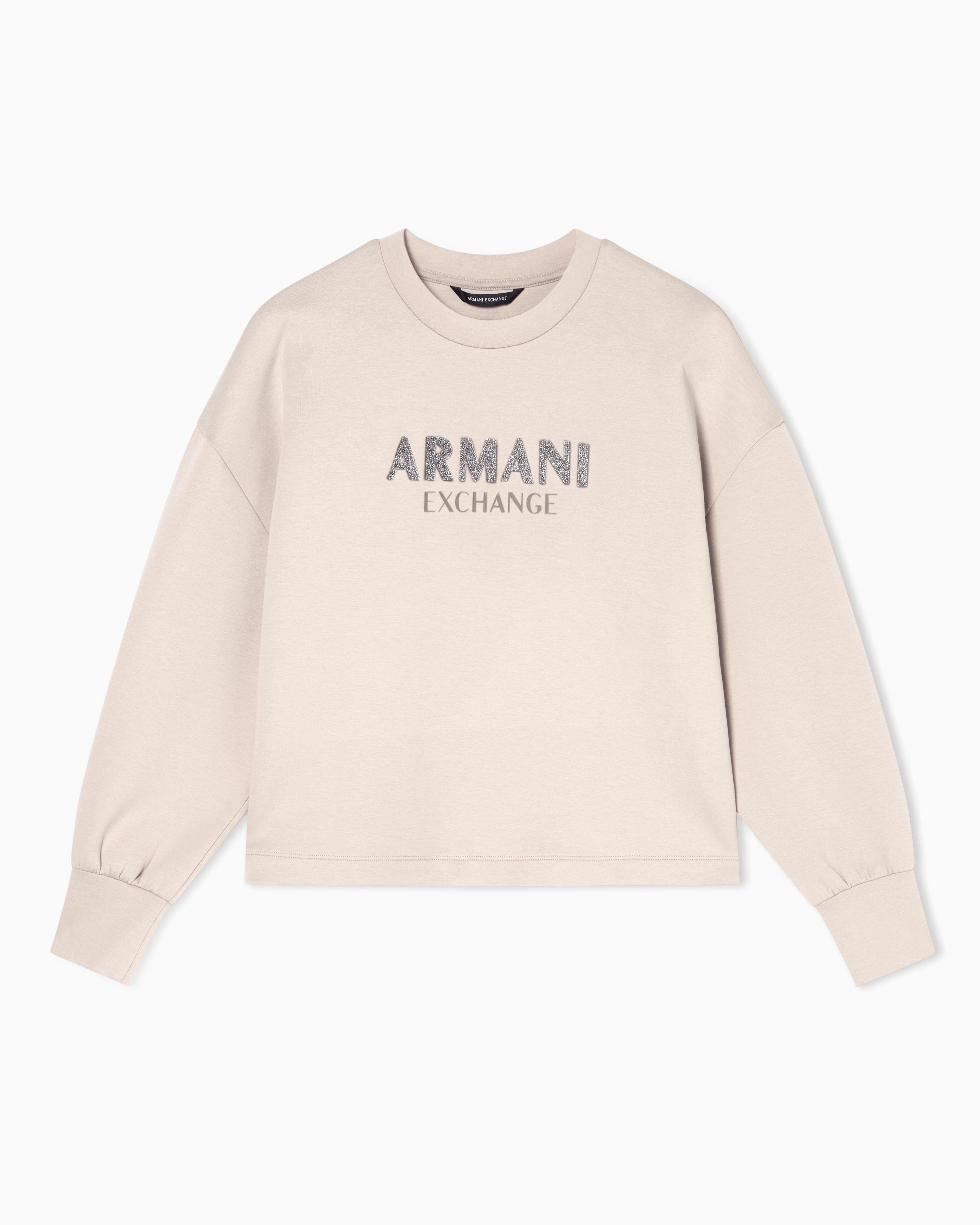 Armani Exchange Beige Crewneck Sweatshirt In Scuba Fabric