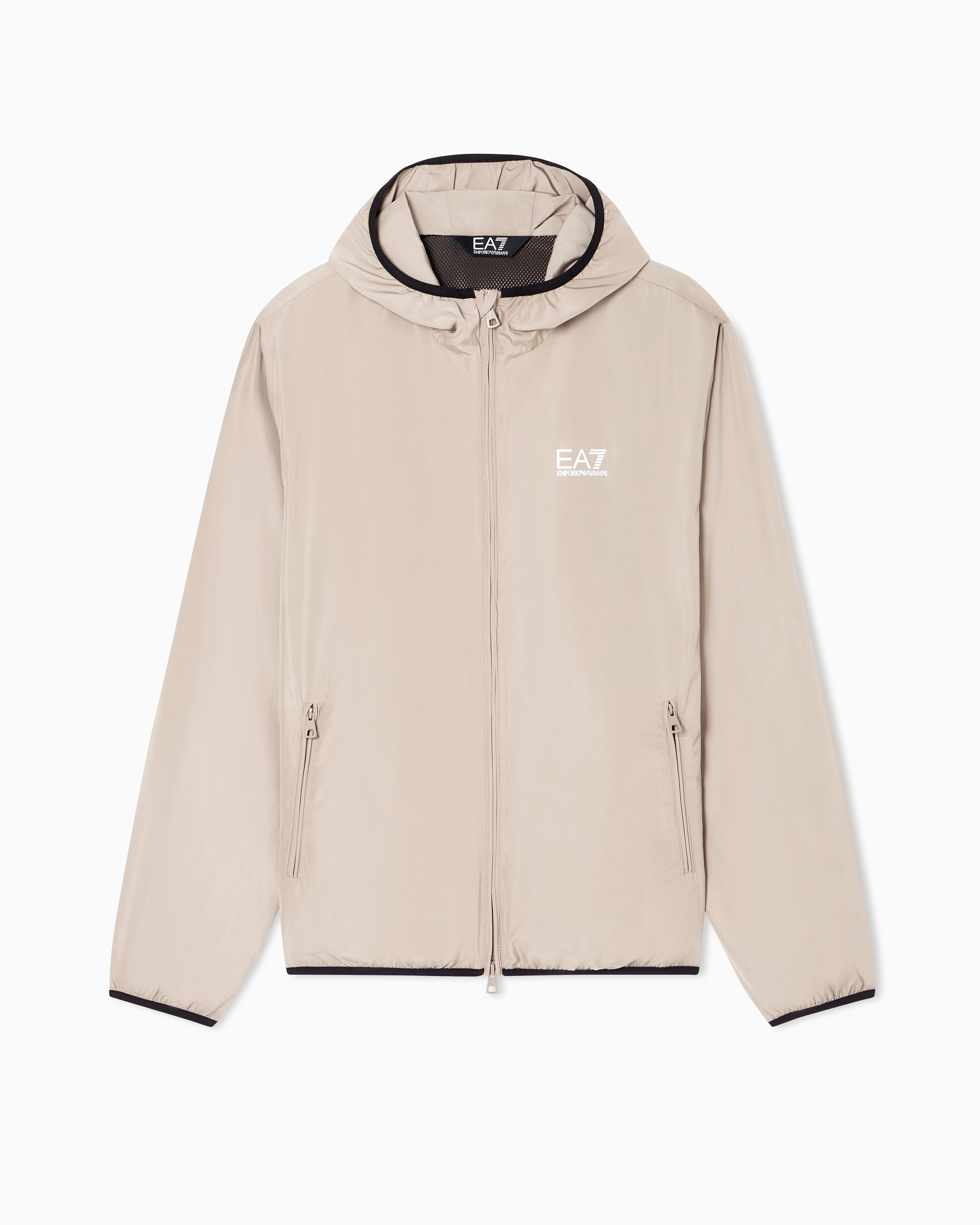 Ea7 Beige Asv Core Identity Hooded Bomber Jacket In Technical Fabric