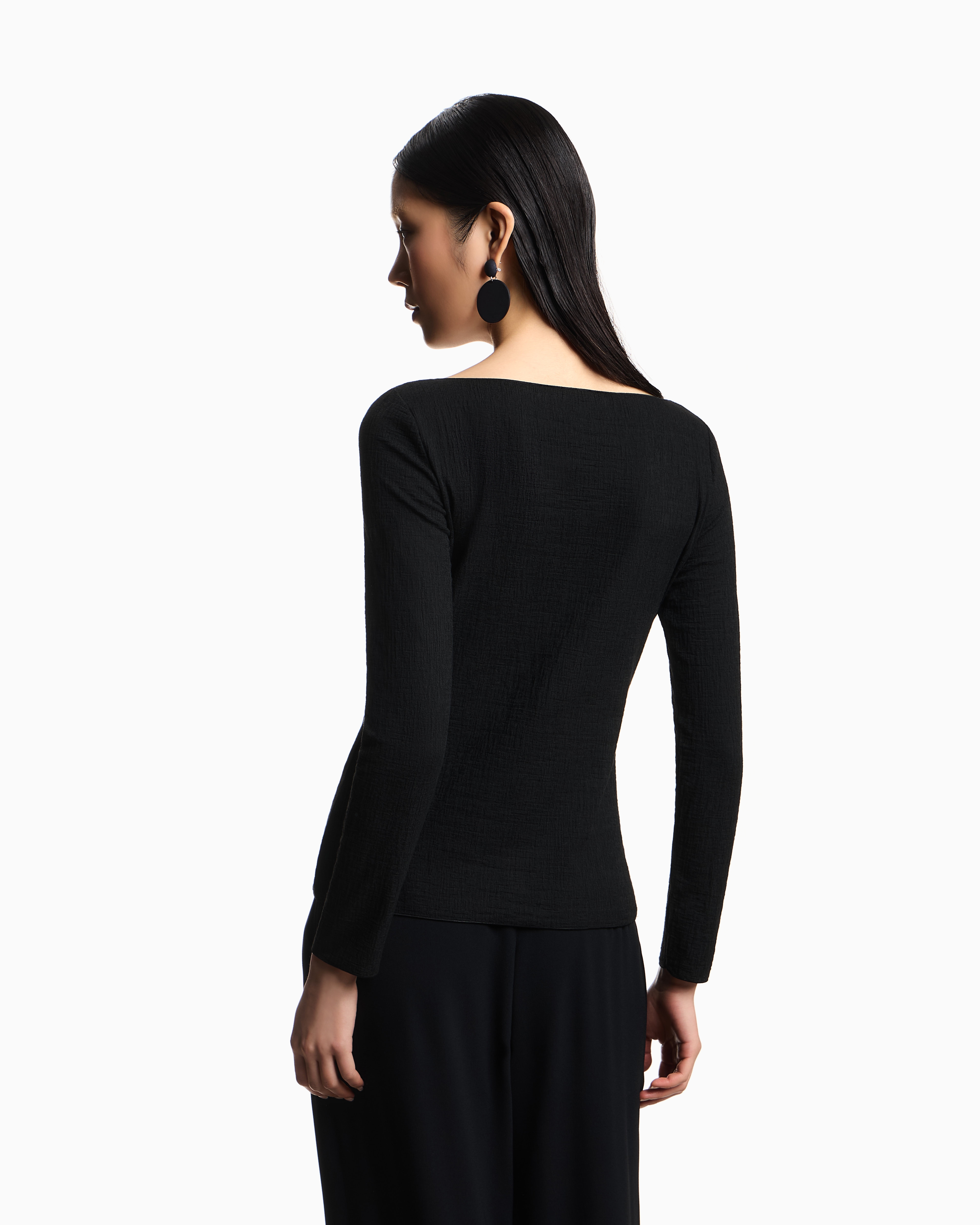 Emporio Armani Geometric Pattern Boat-neck Textured Knit Jumper In Black